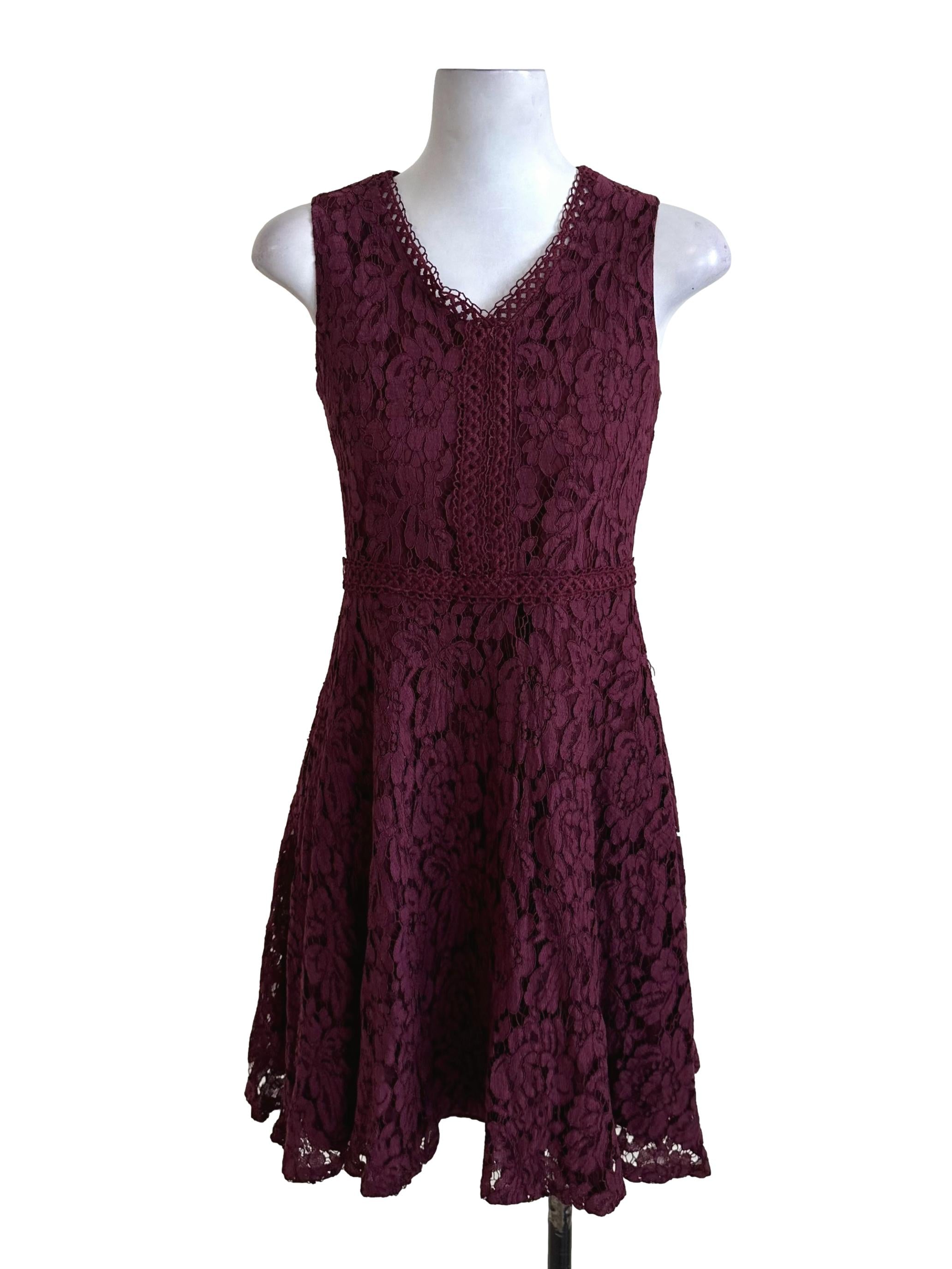 Plum Purple Lace V Neck Dress