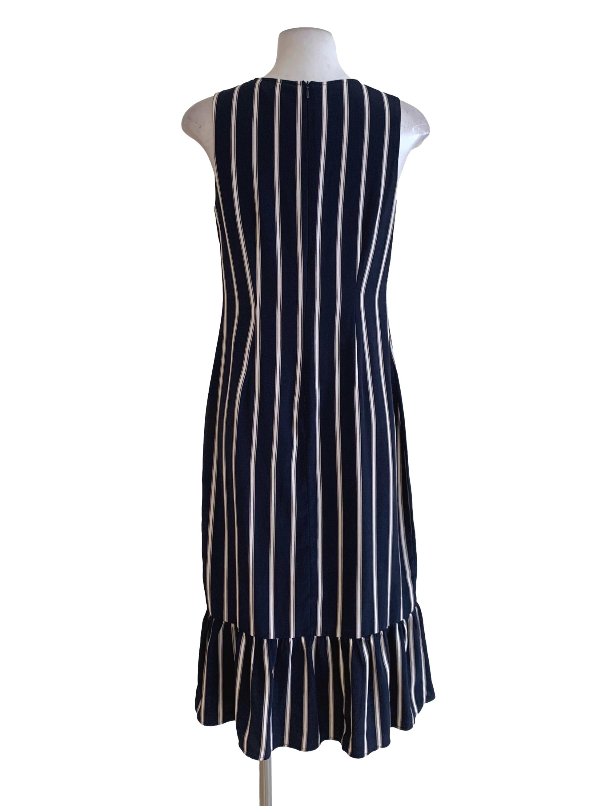 Navy Blue Awning Stripe Shift Dress