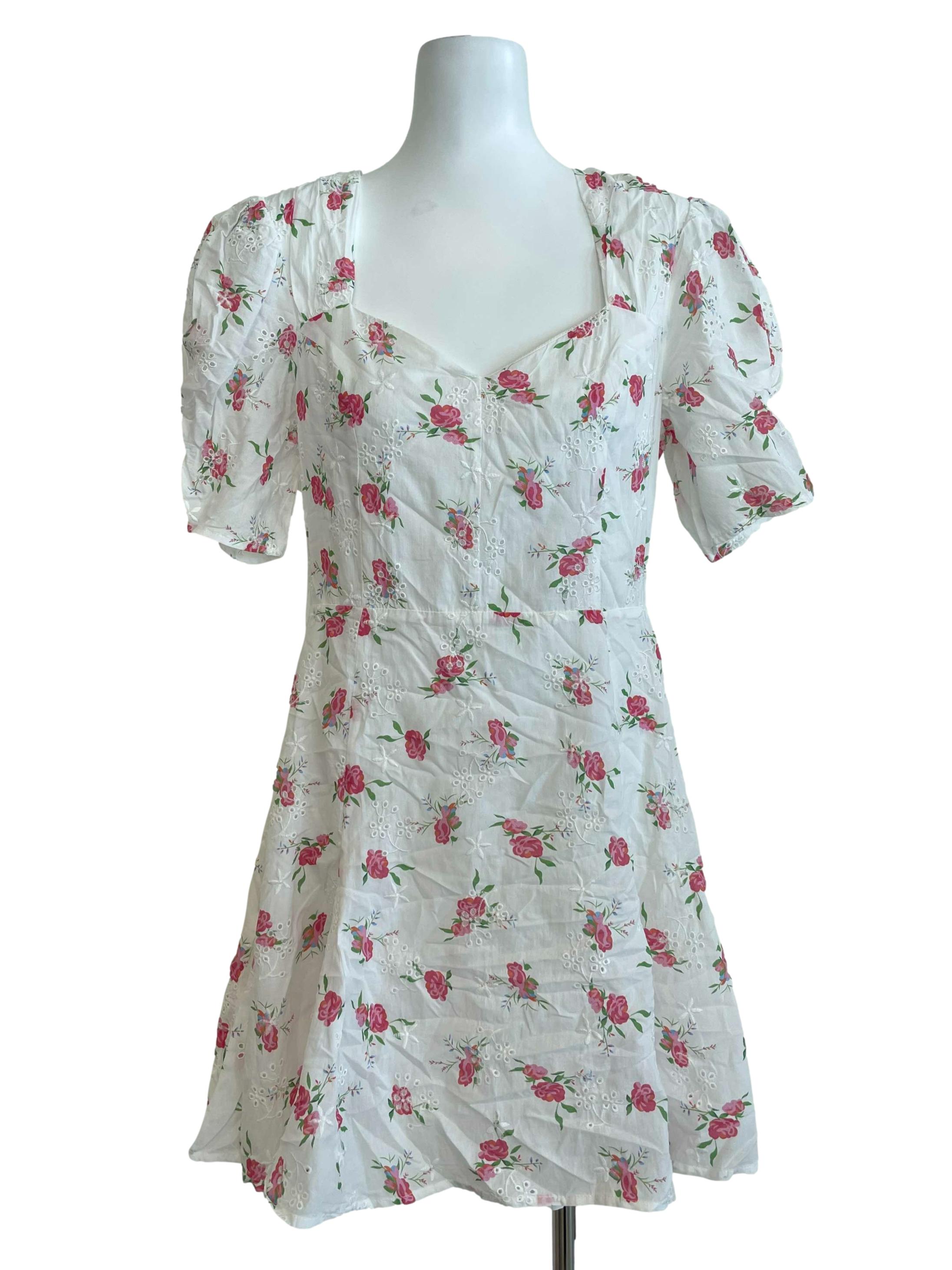 White Floral Pattern Half Lace A Line Dress