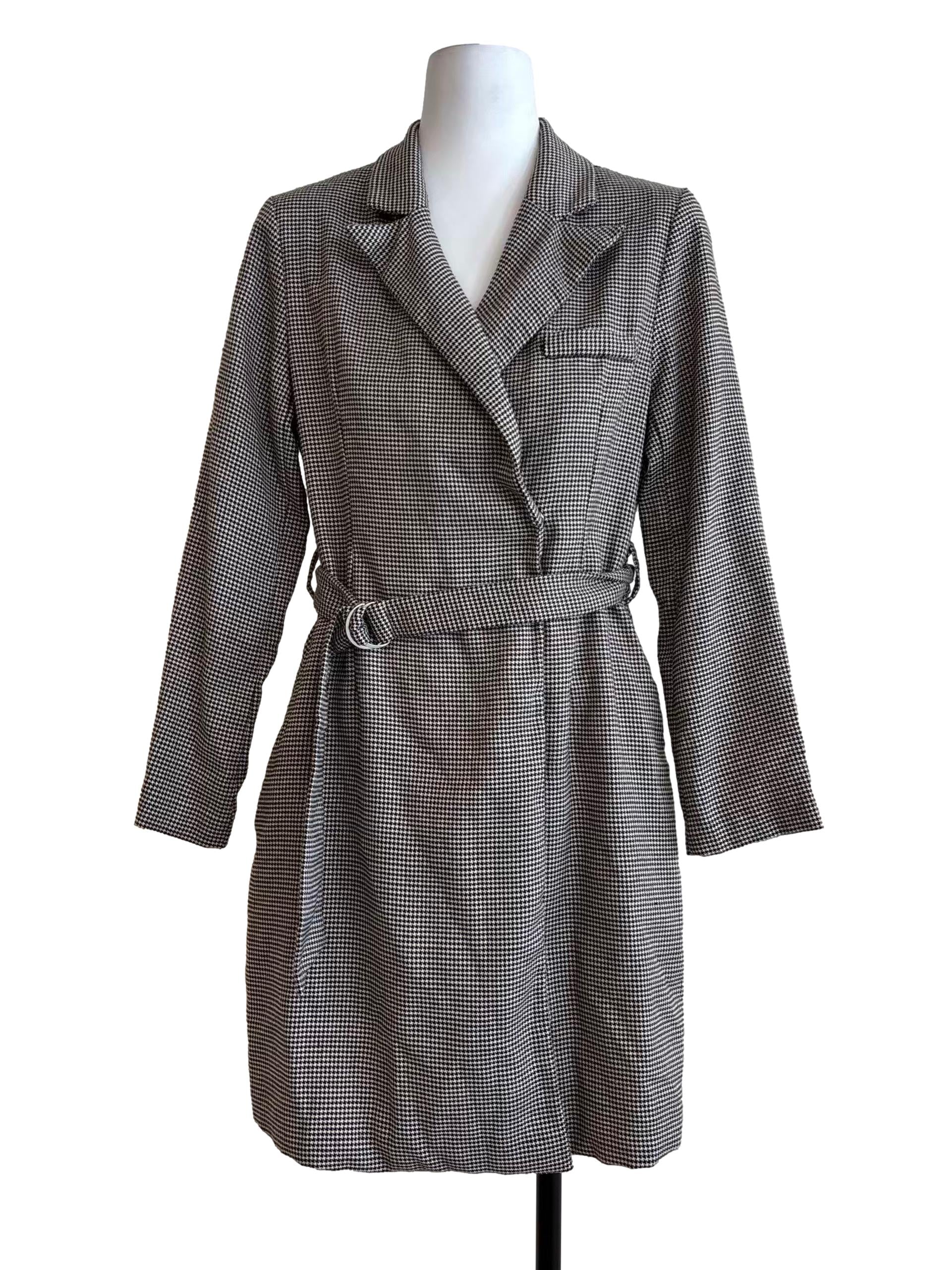 Black And White Houndstooth Wrap Dress