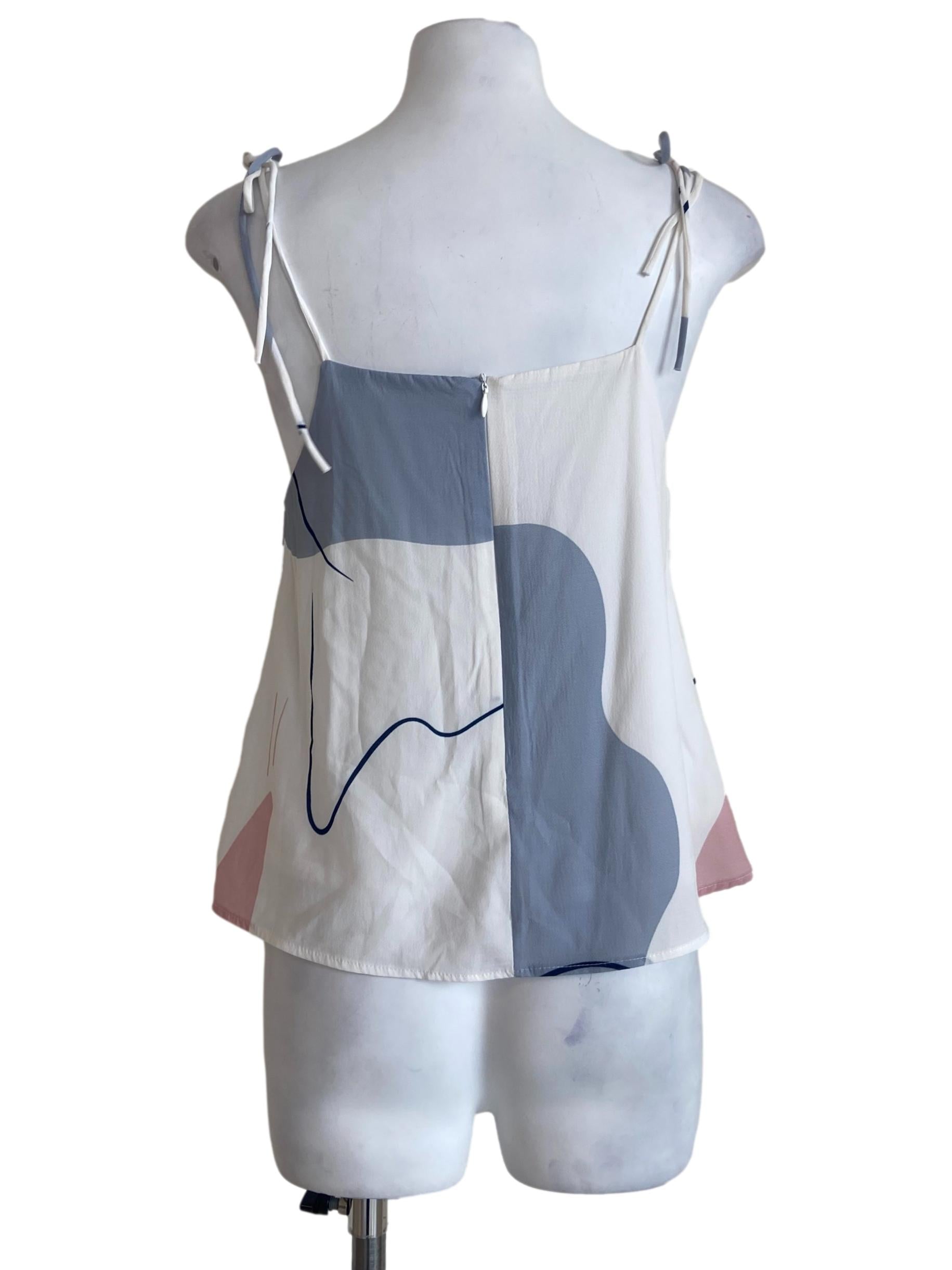White & Blue Spaghetti Straps Blouse