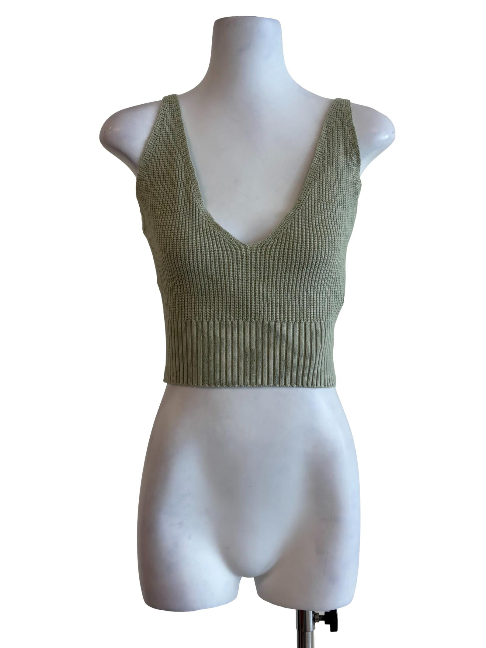 Sage Green Plunging Knit Top