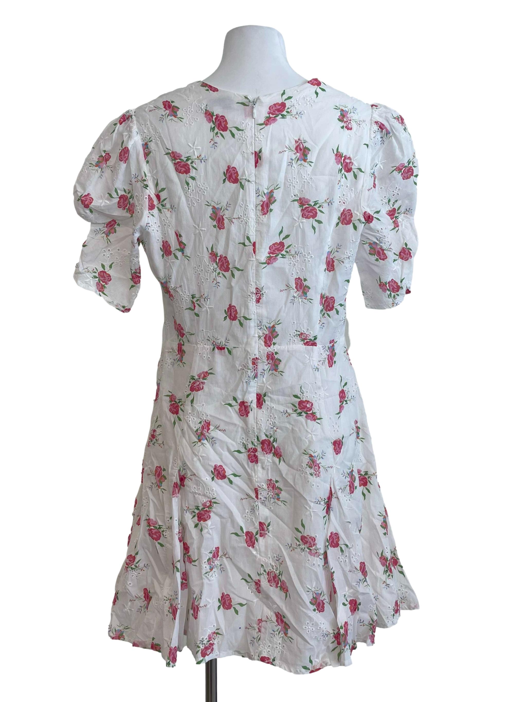 White Floral Pattern Half Lace A Line Dress