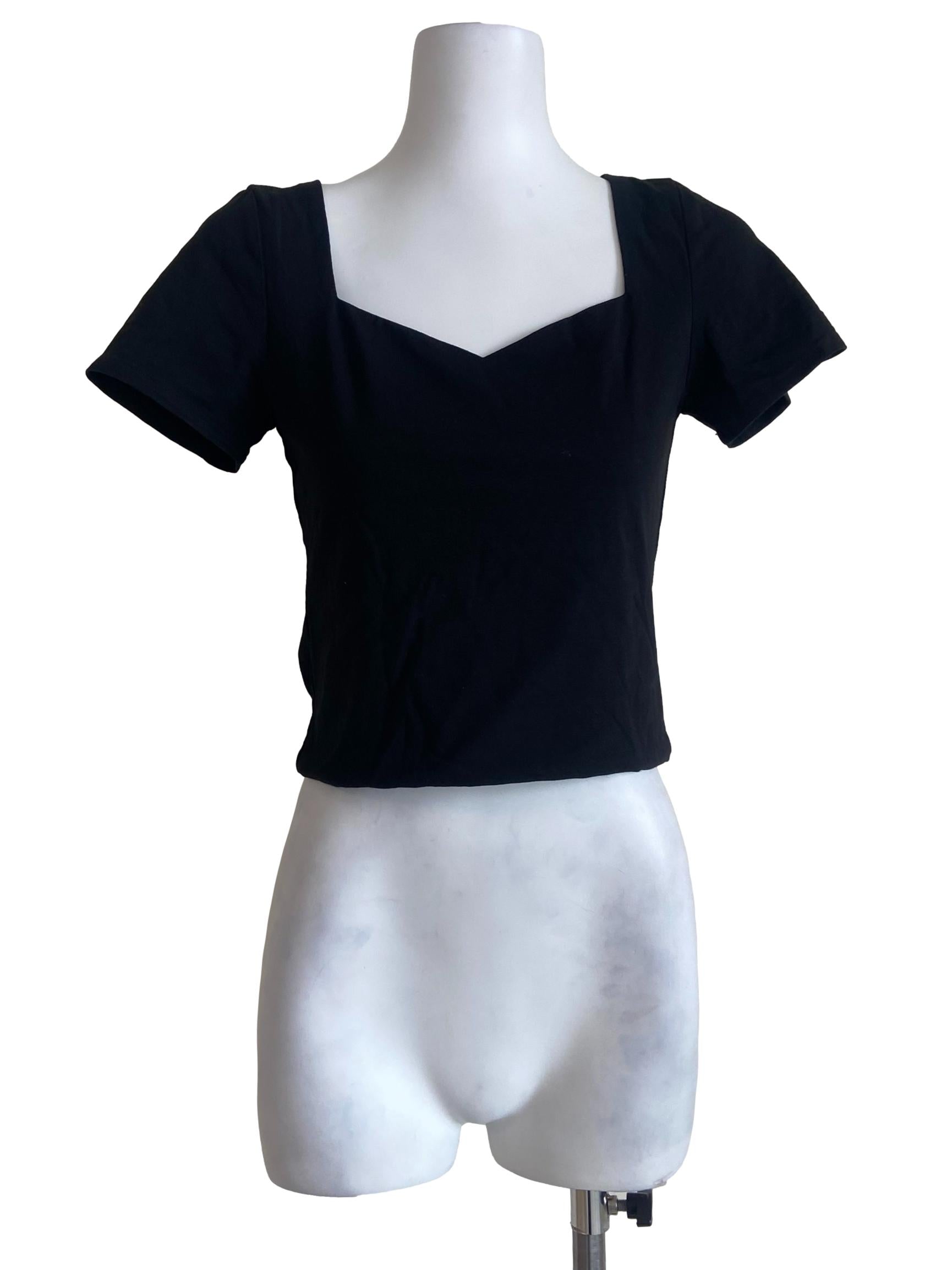 Black Square Neck Twill Crop Top