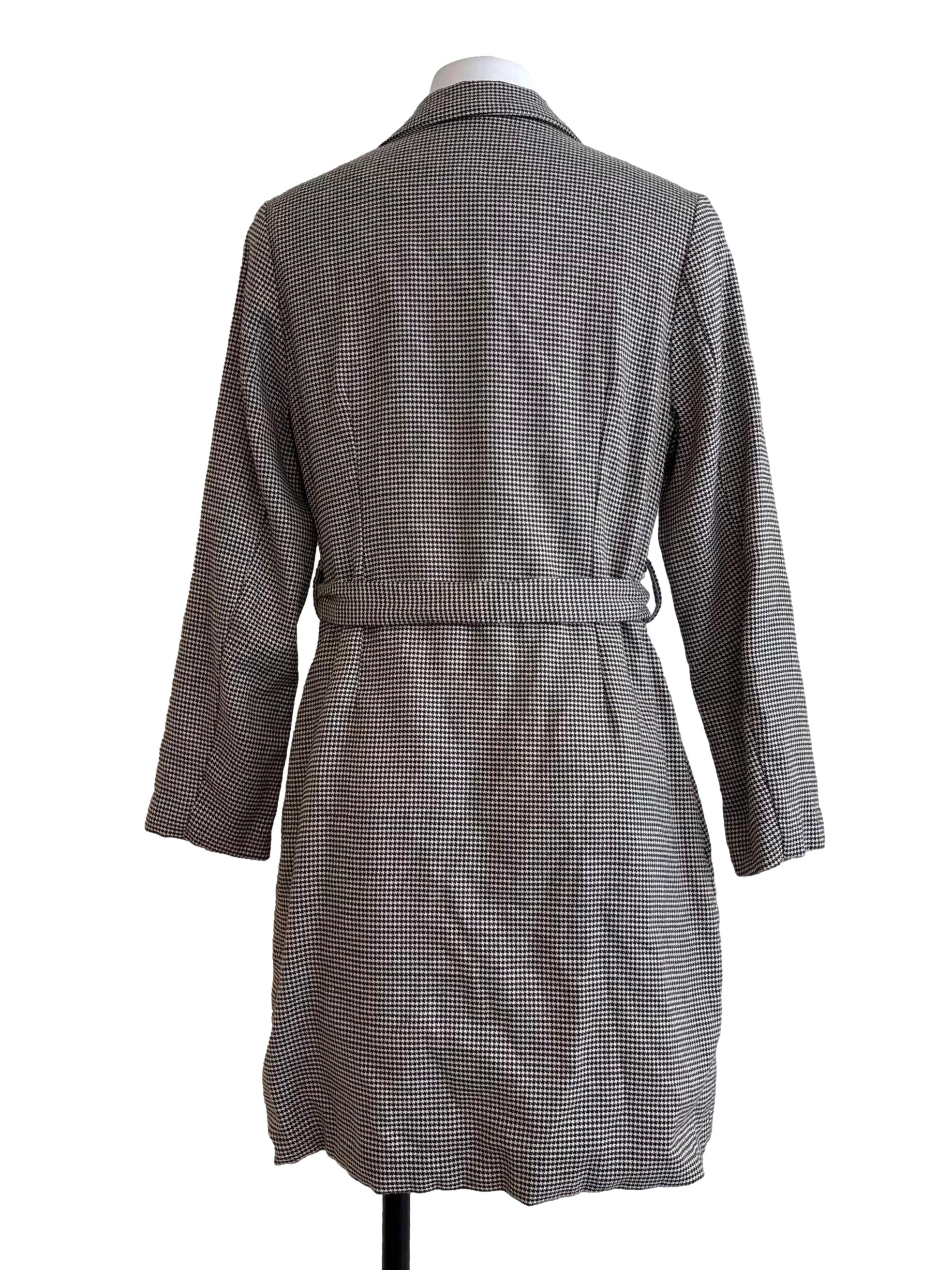 Black And White Houndstooth Wrap Dress