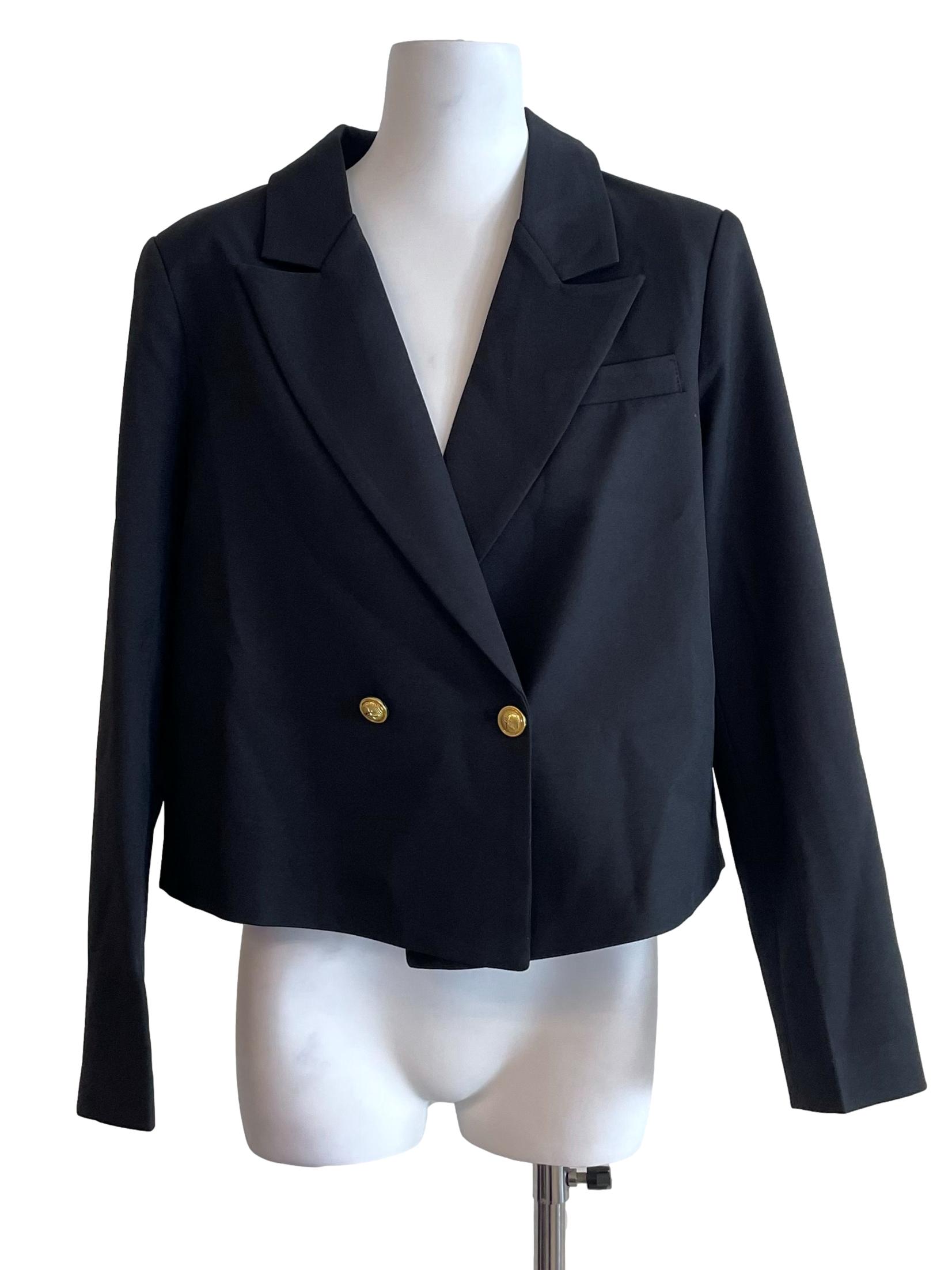 Black Double Breasted Crop Blazer