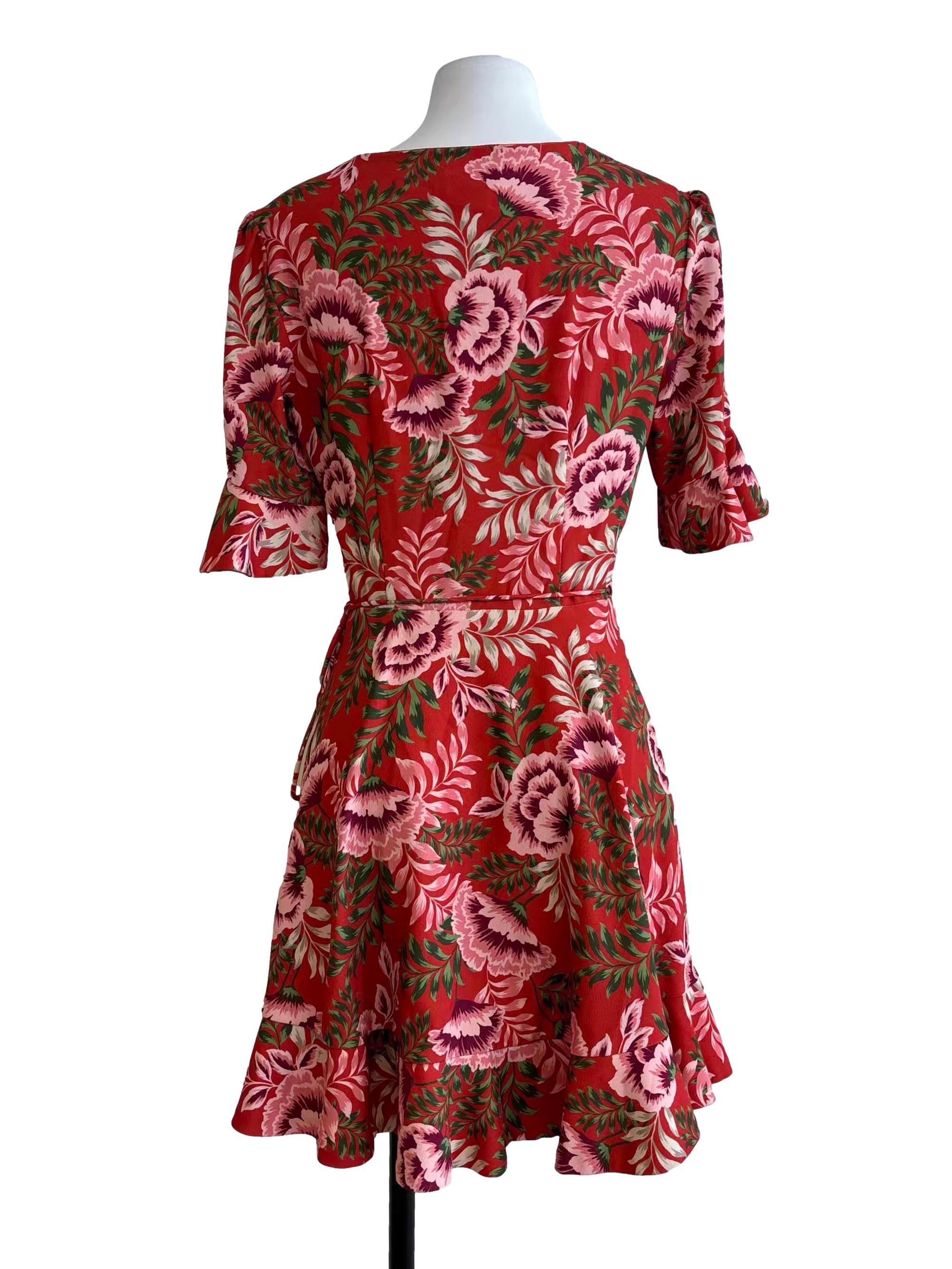 Scarlet Red Floral Wrap Dress