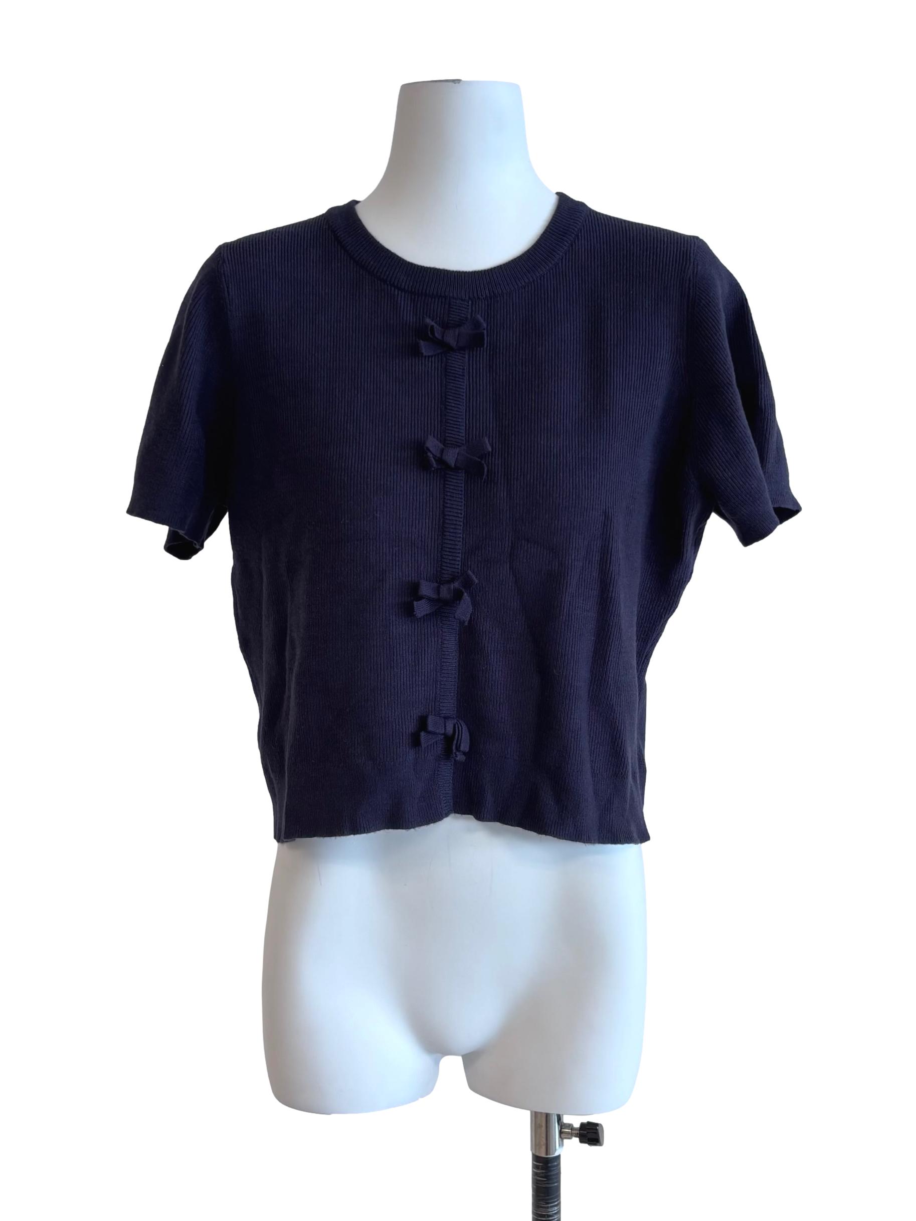 Navy Blue Ribbon Detail Top