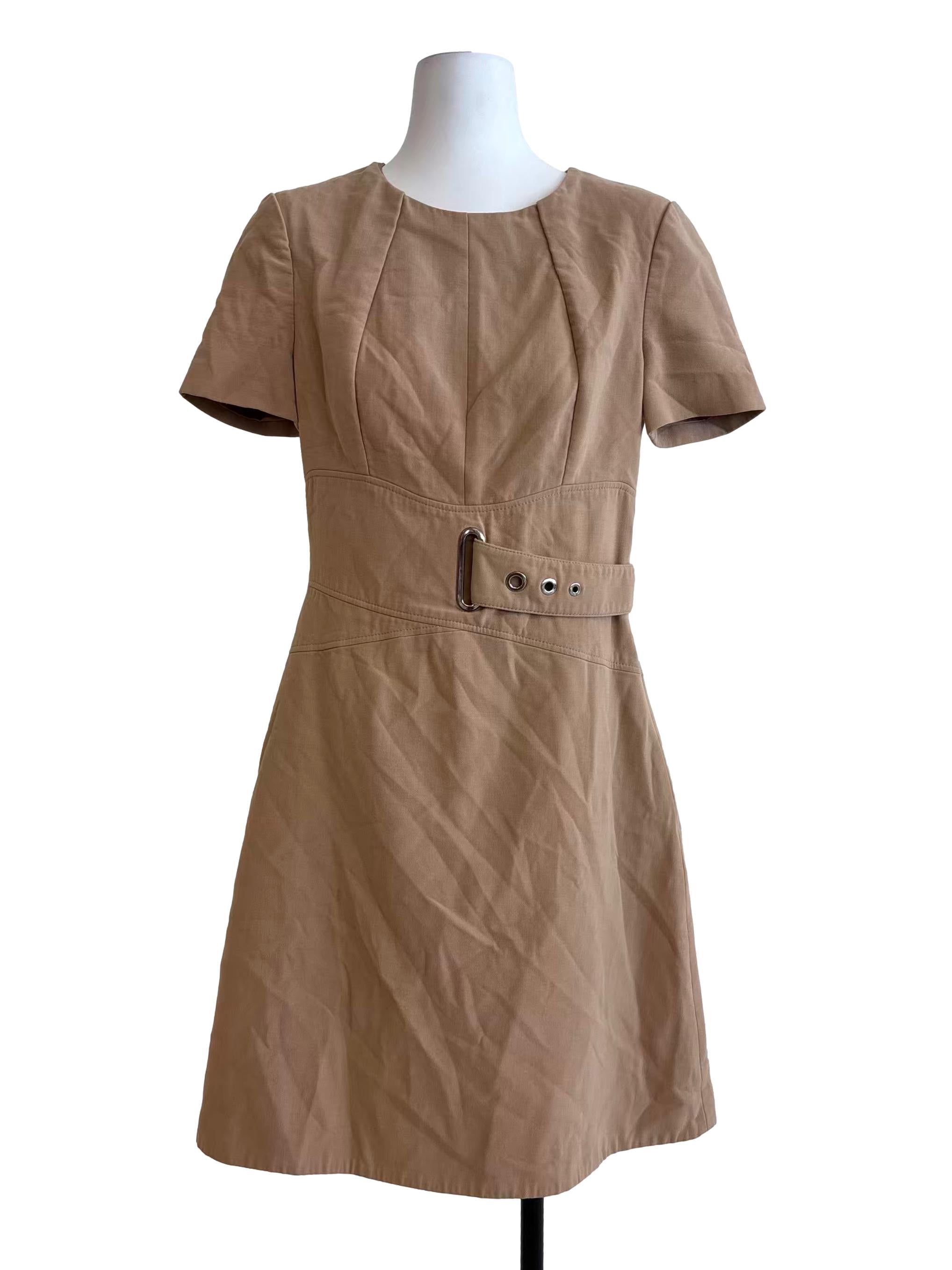 Khaki Brown Short Sleeve A-Line Dress