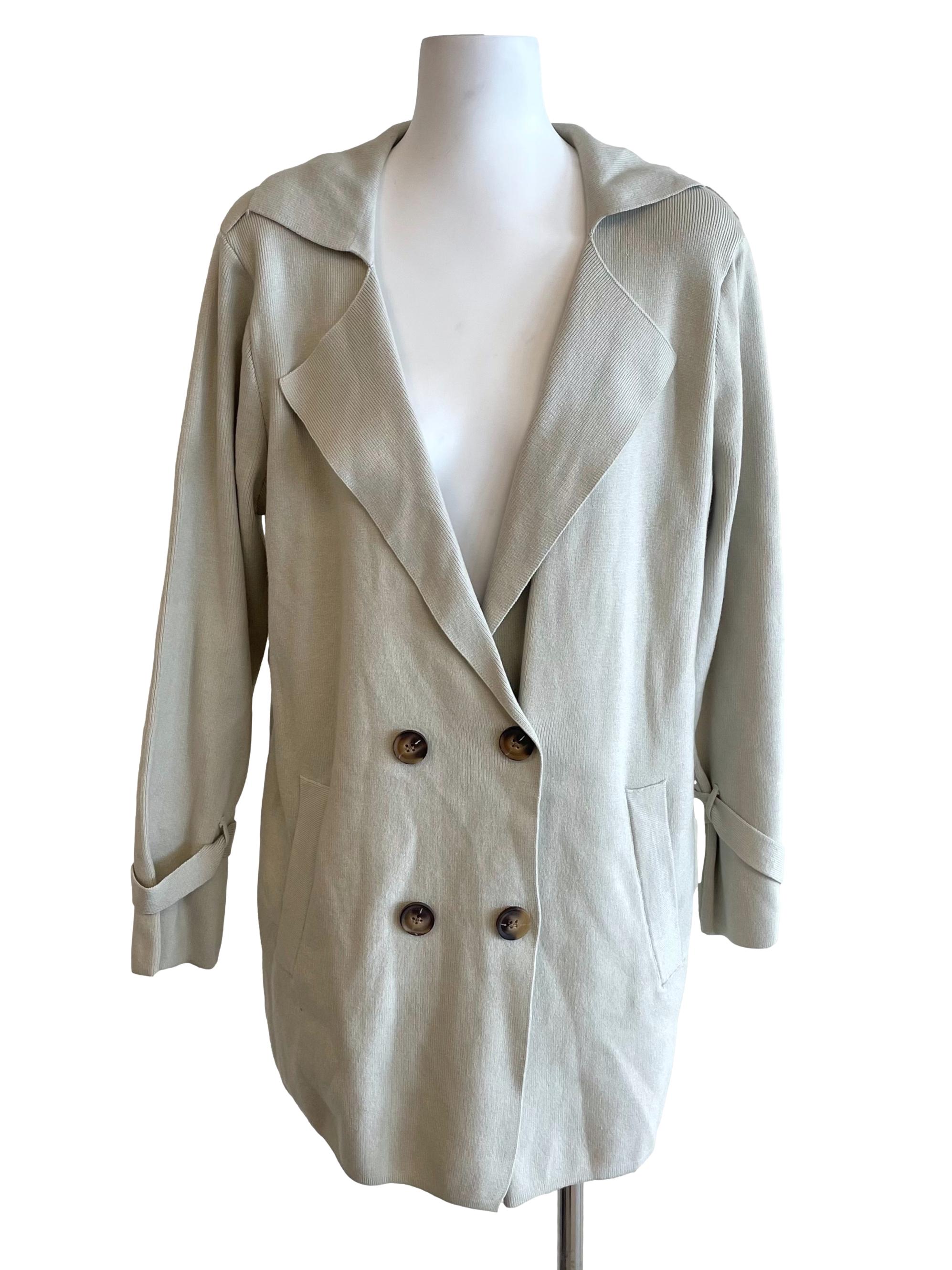 Oyster Double Breasted Knit Long Jacket
