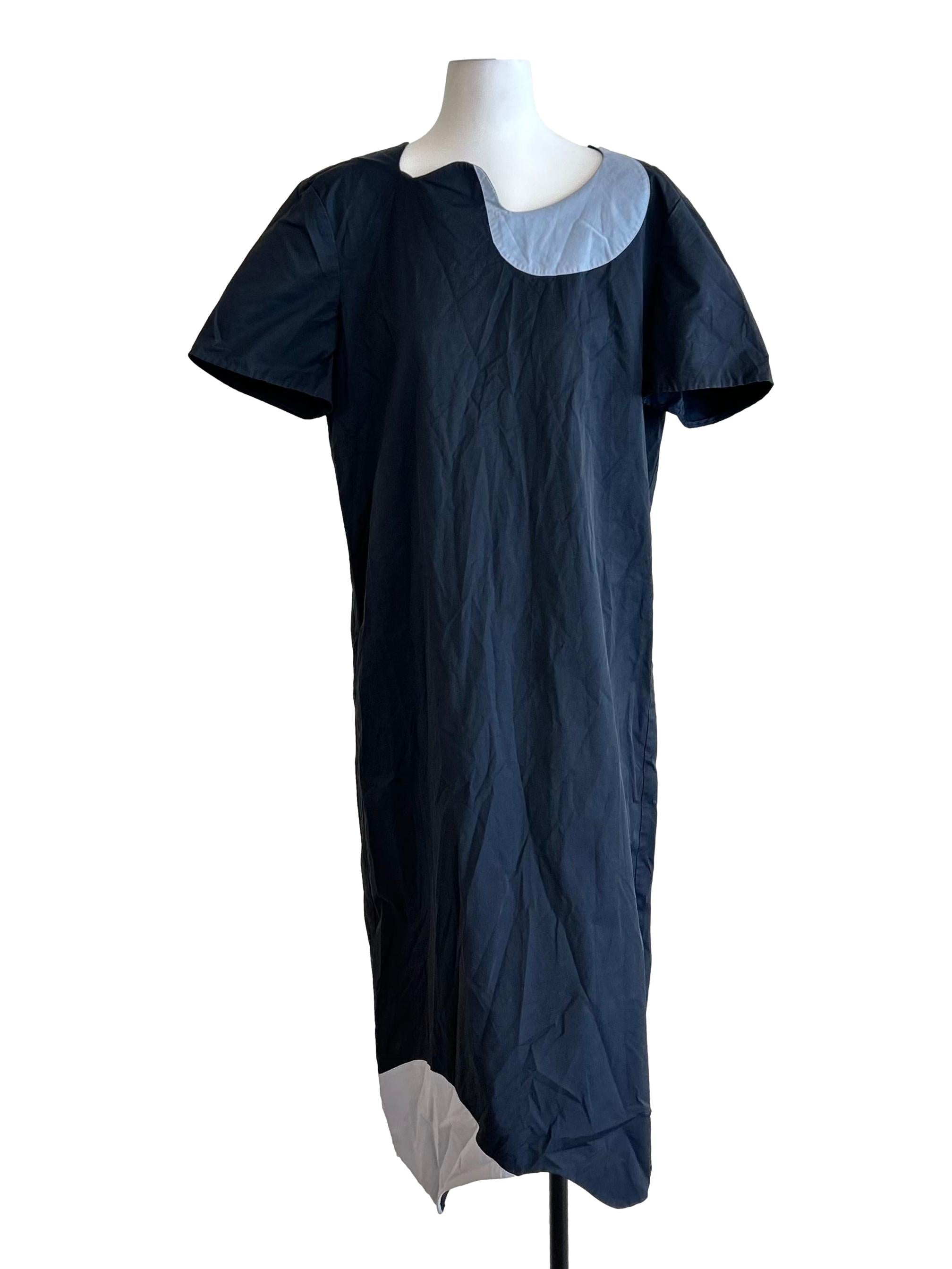 Navy And Soft Blue Colorblock Curved Hem Dress