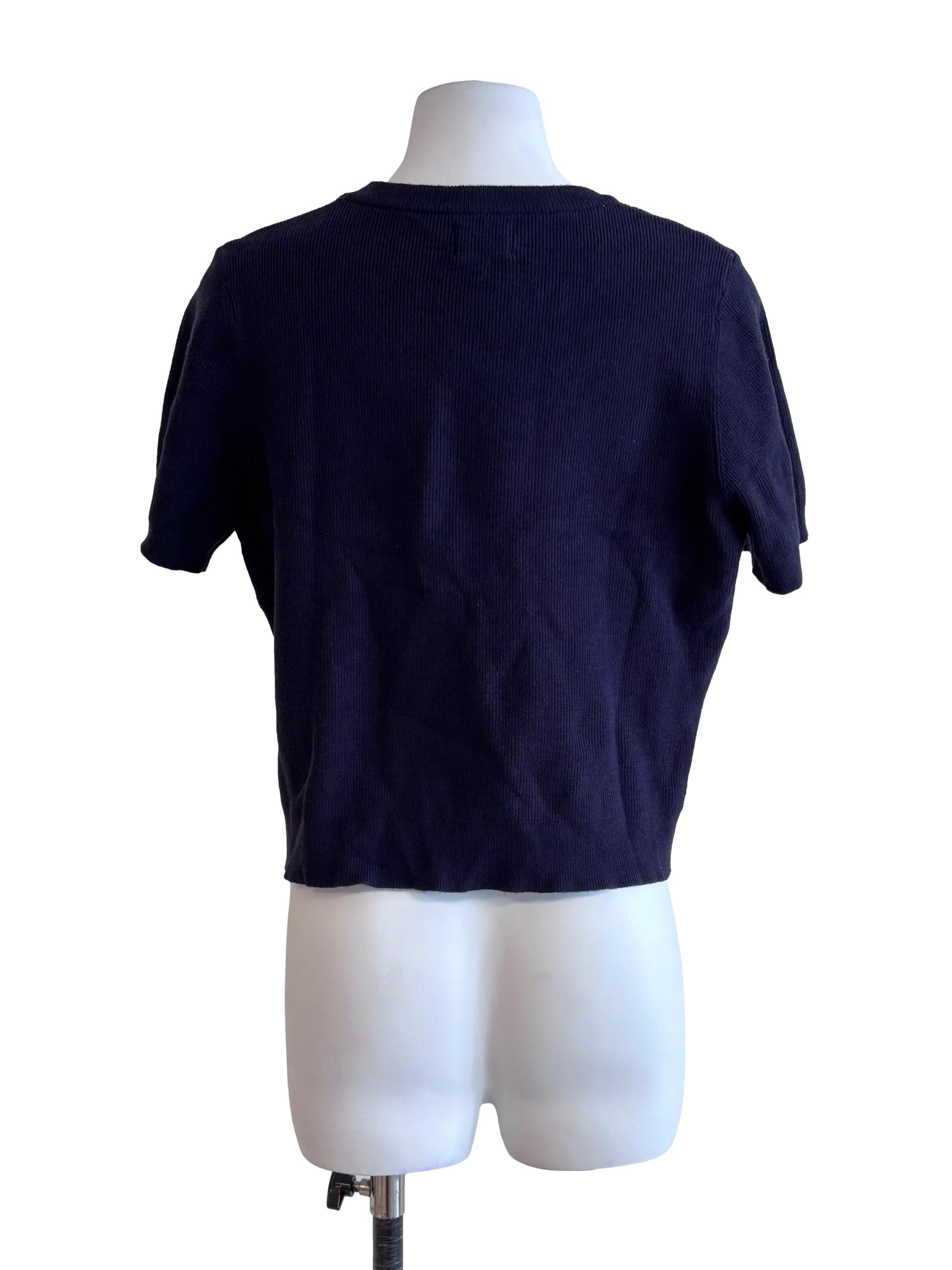 Navy Blue Ribbon Detail Top