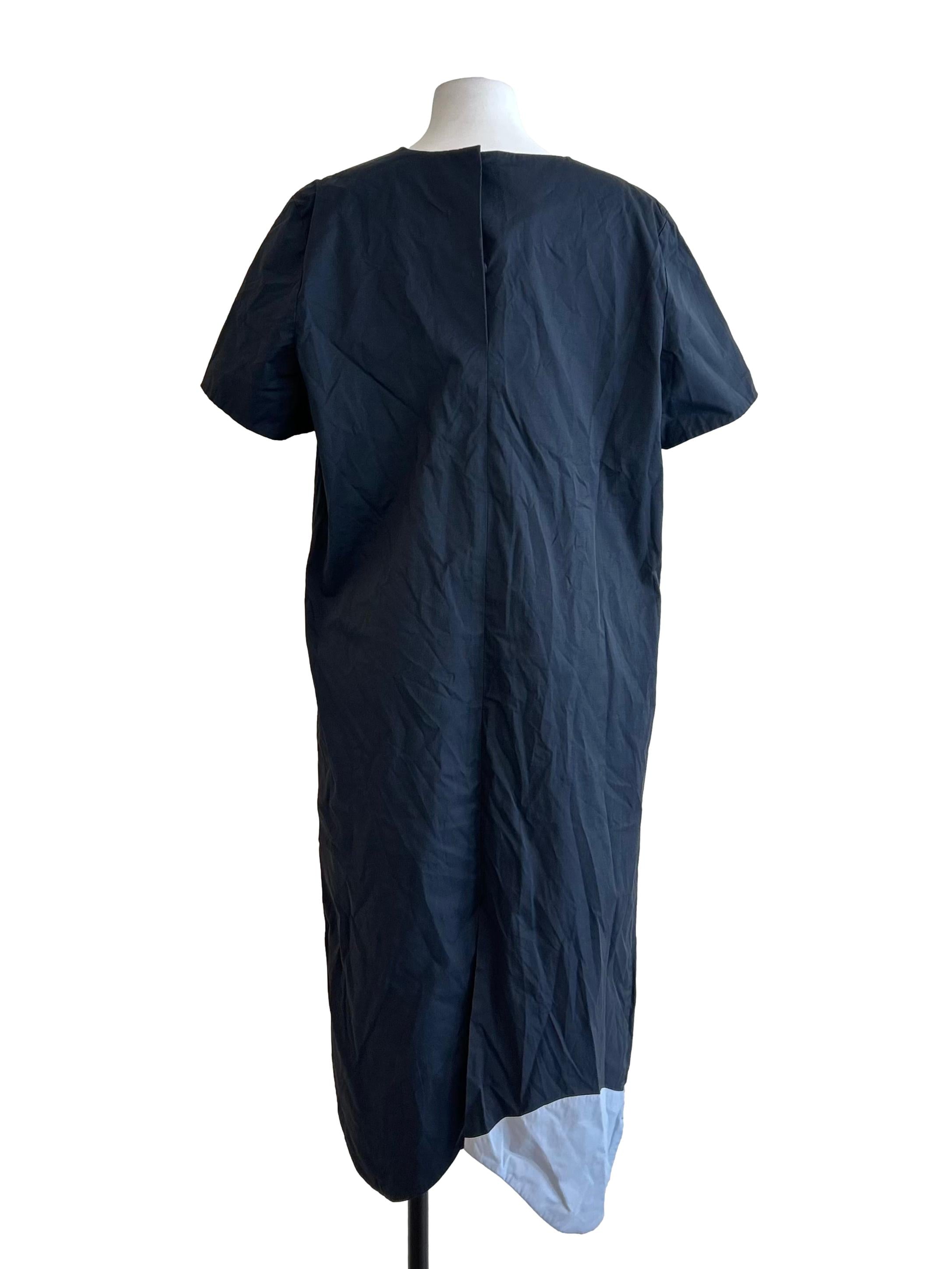 Navy And Soft Blue Colorblock Curved Hem Dress