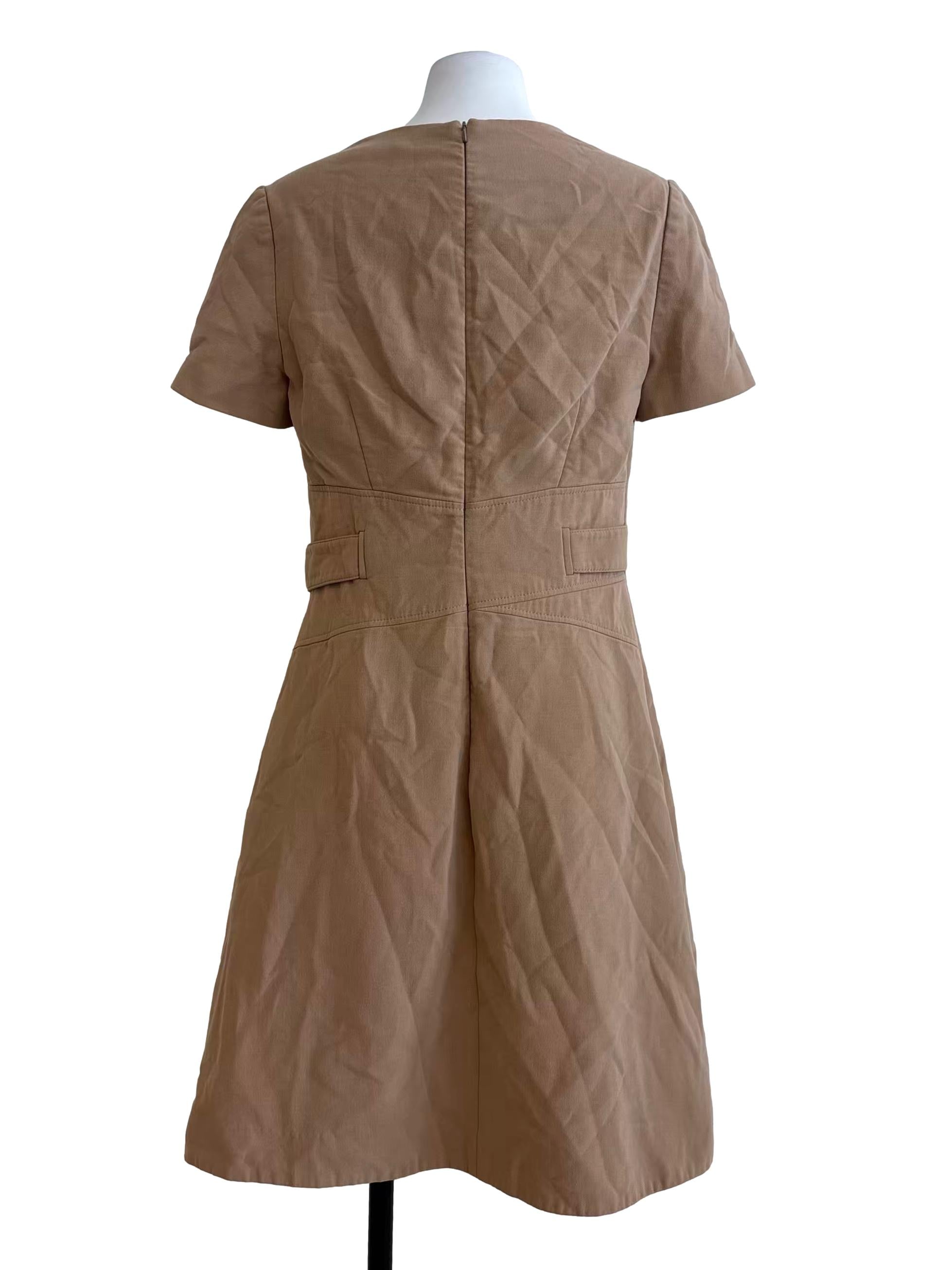 Khaki Brown Short Sleeve A-Line Dress
