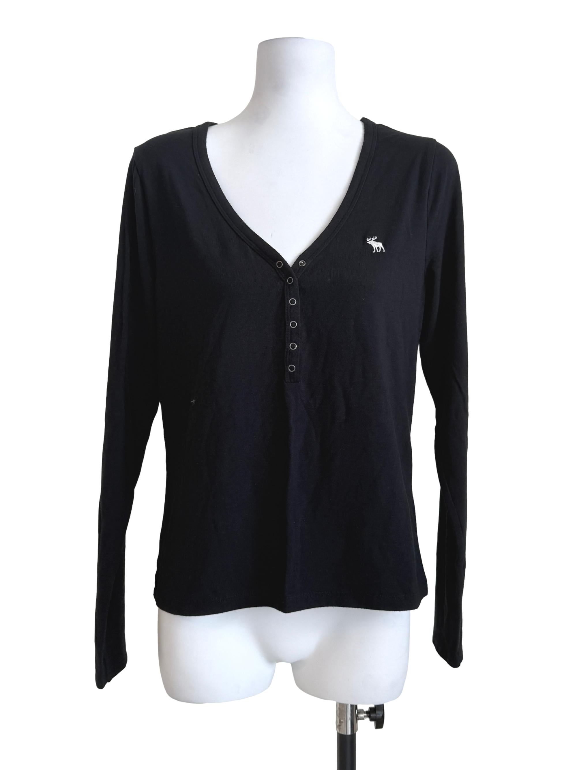 Black V Neck Henley Top