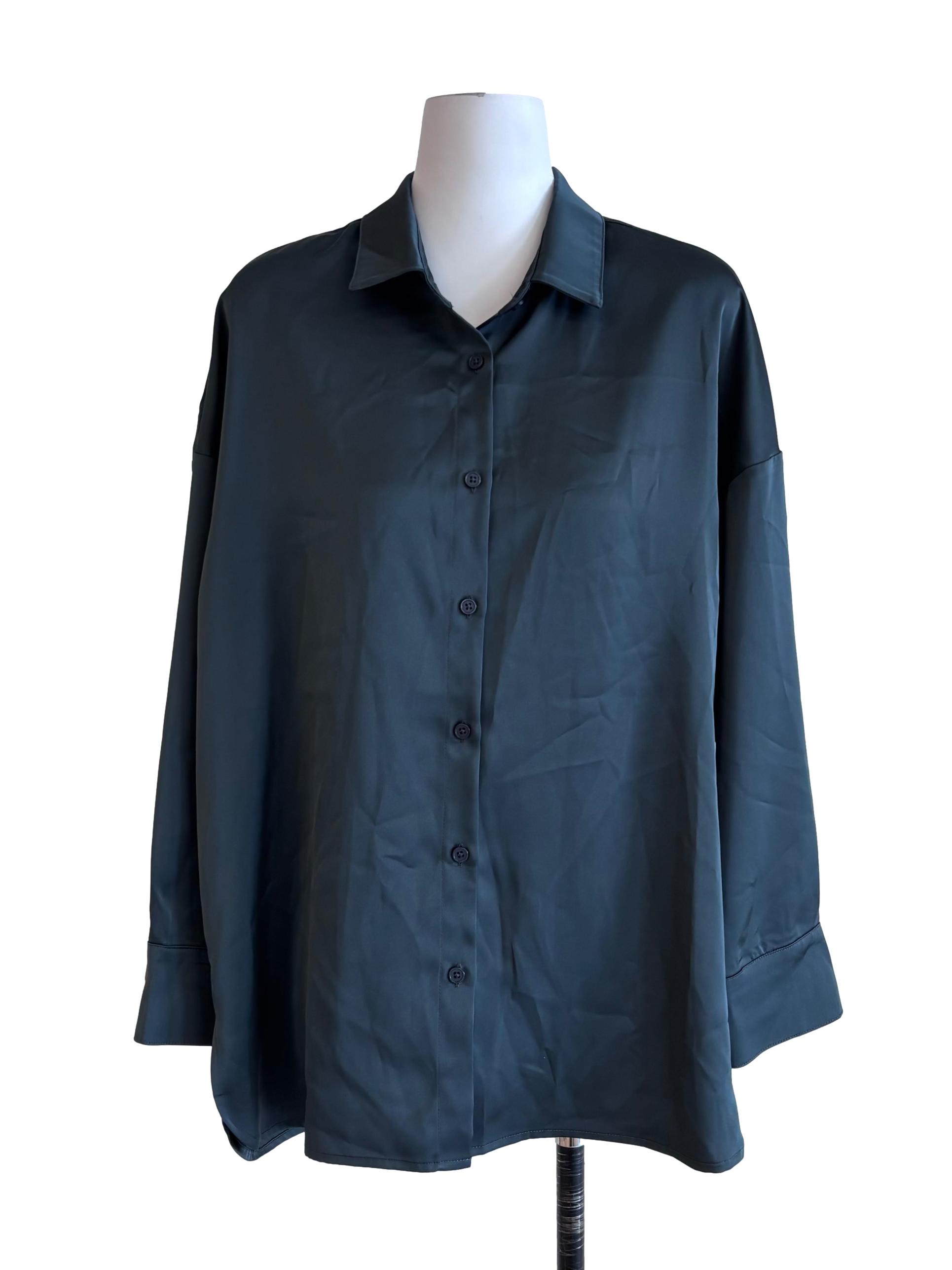 Dark Green Satin Oversize Shirt
