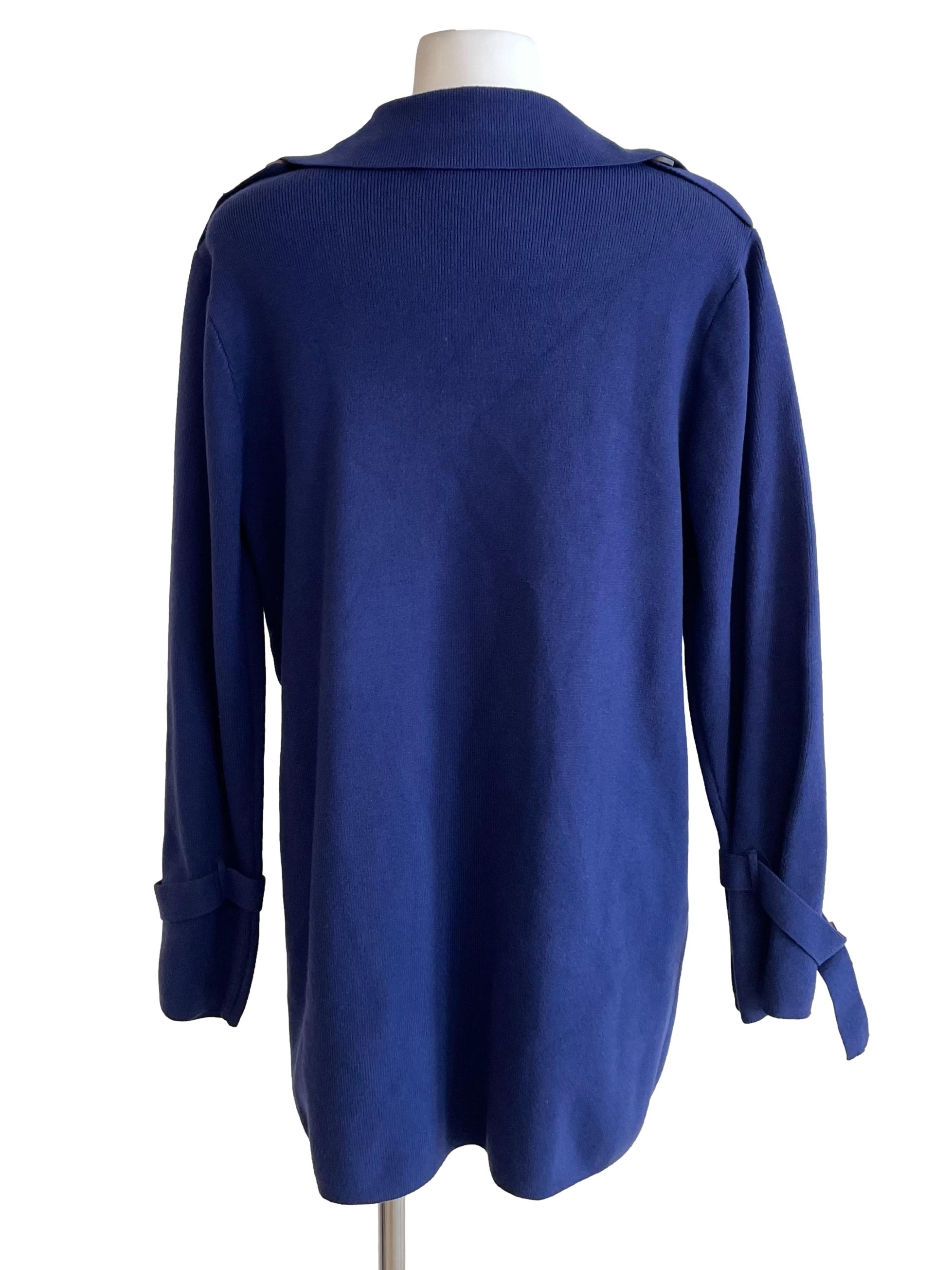 Navy Blue Double Breasted Knit Long Jacket