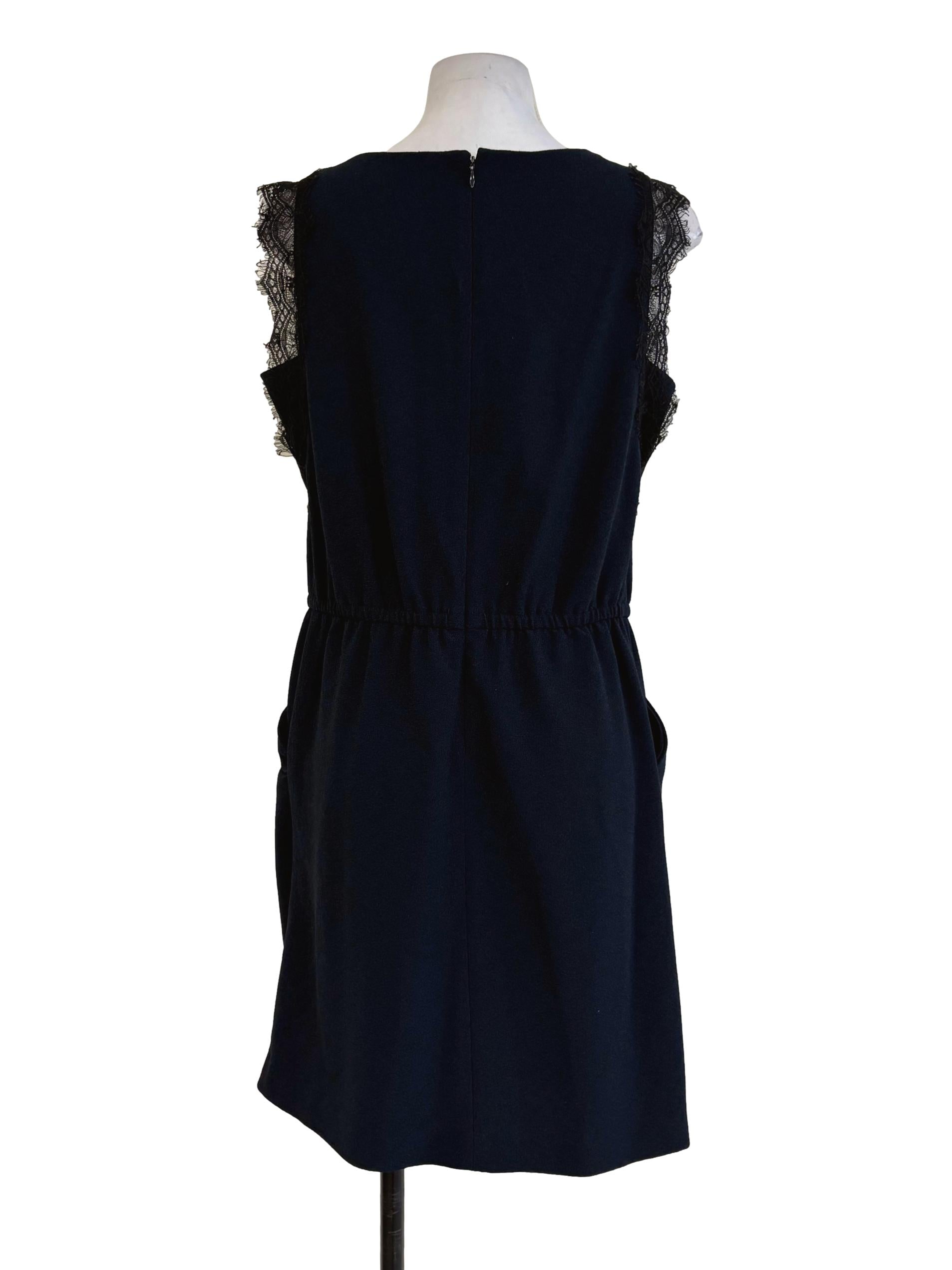 Denim Blue Black Lace Sleeves Dress