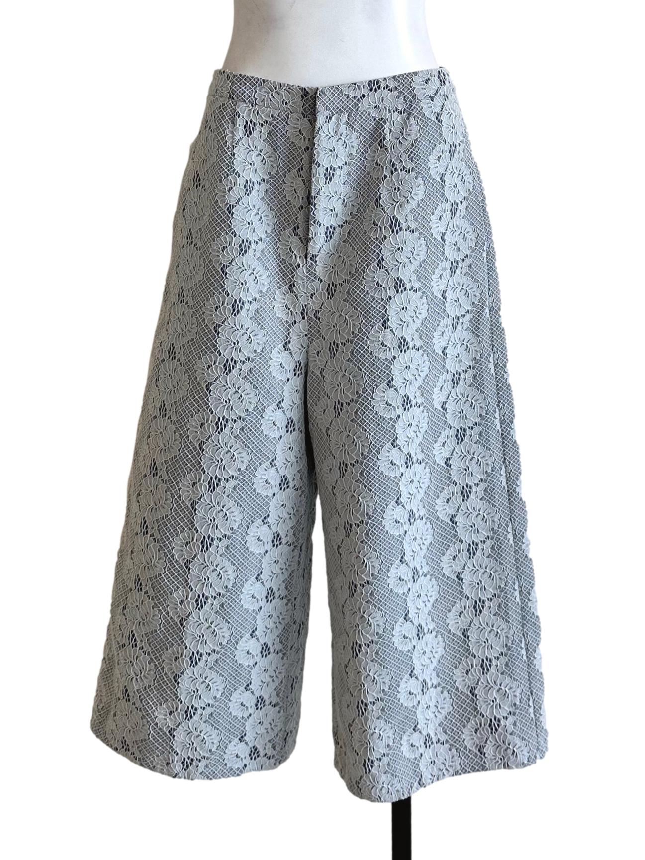 Light Blue Embroidery Lace Pattern Culotte Pant LB