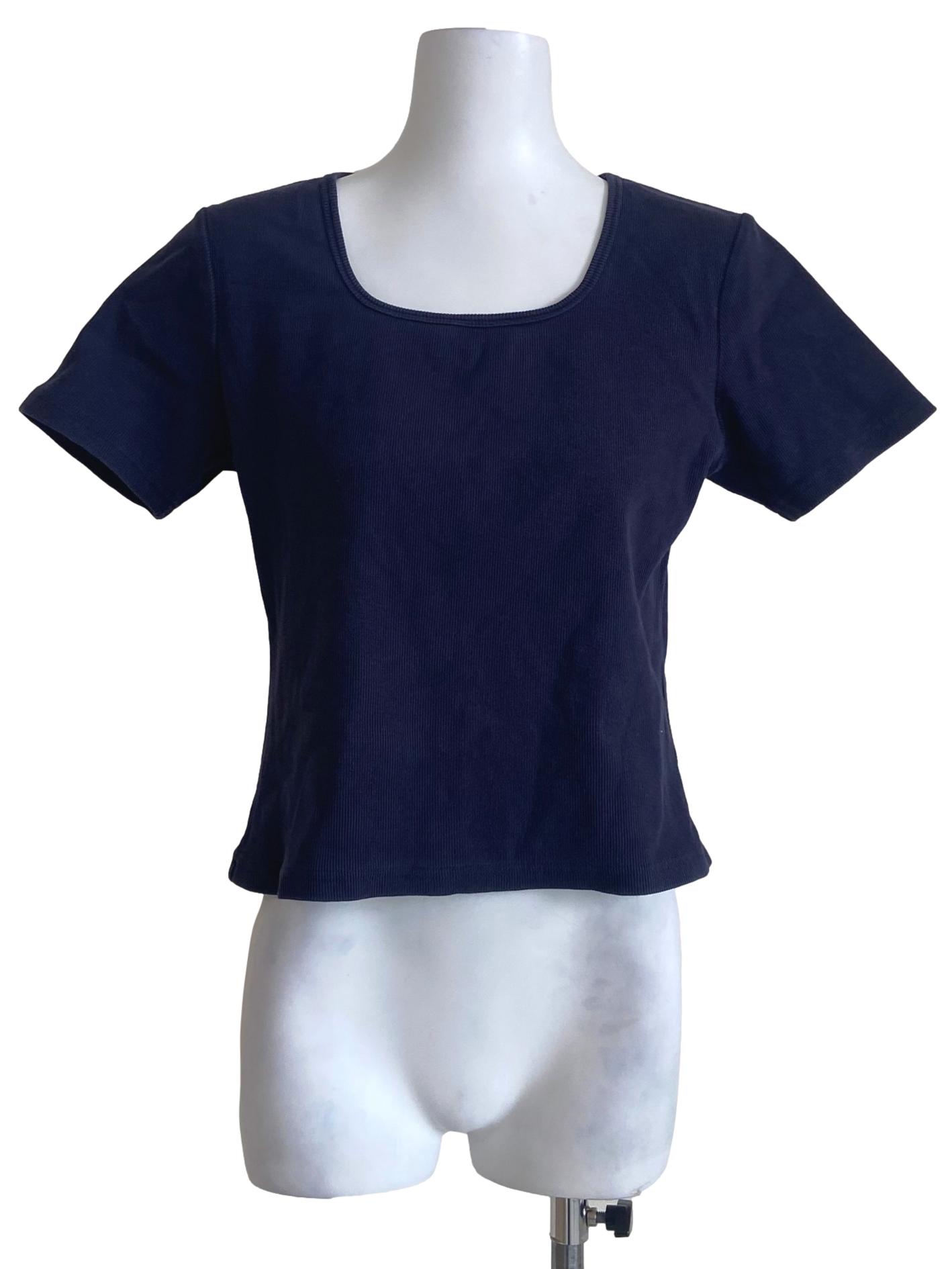 Navy Blue Square Neck Pencil Stripe Top
