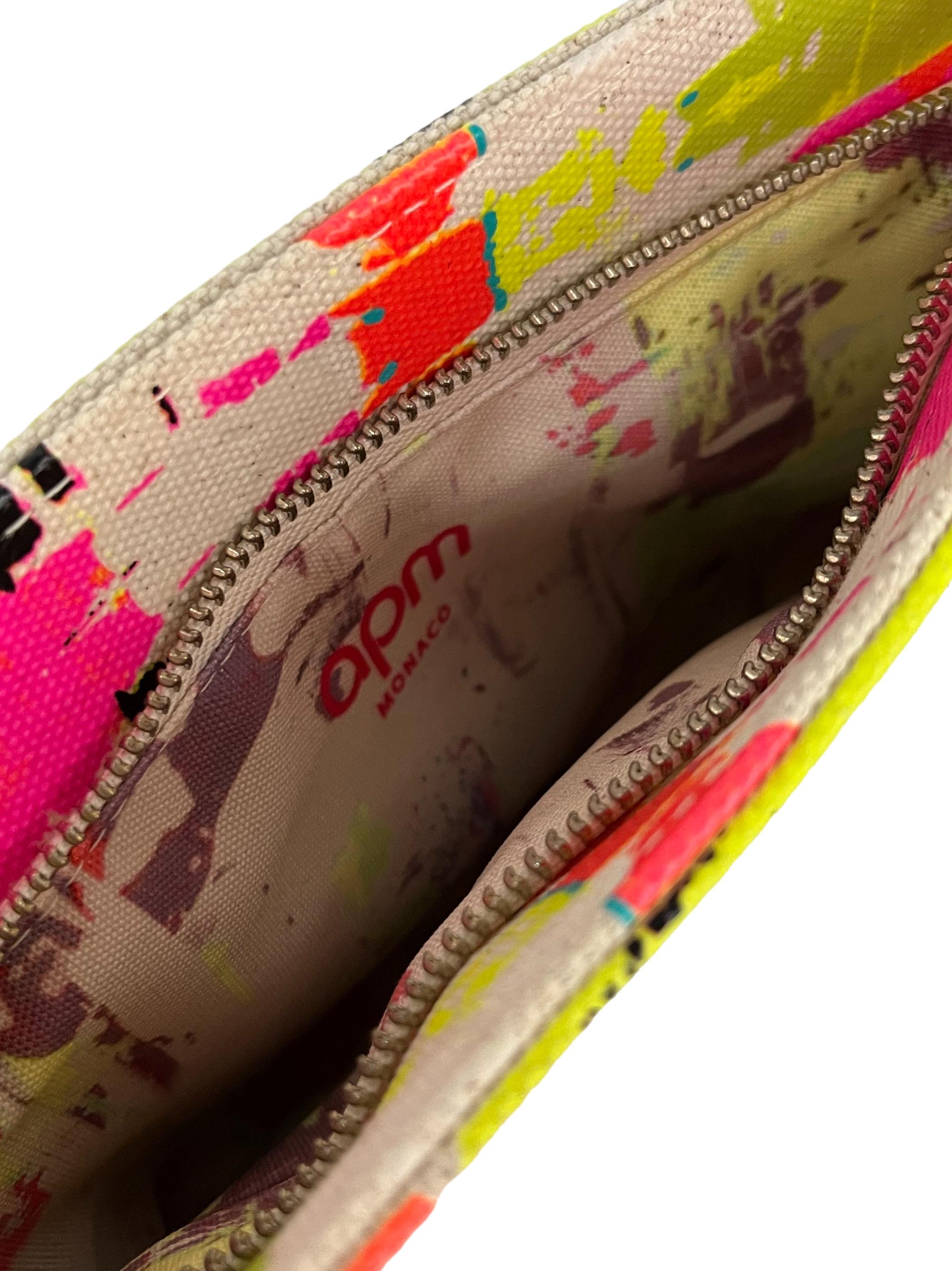 Beige Neon Yellow And Pink Clutch Bag