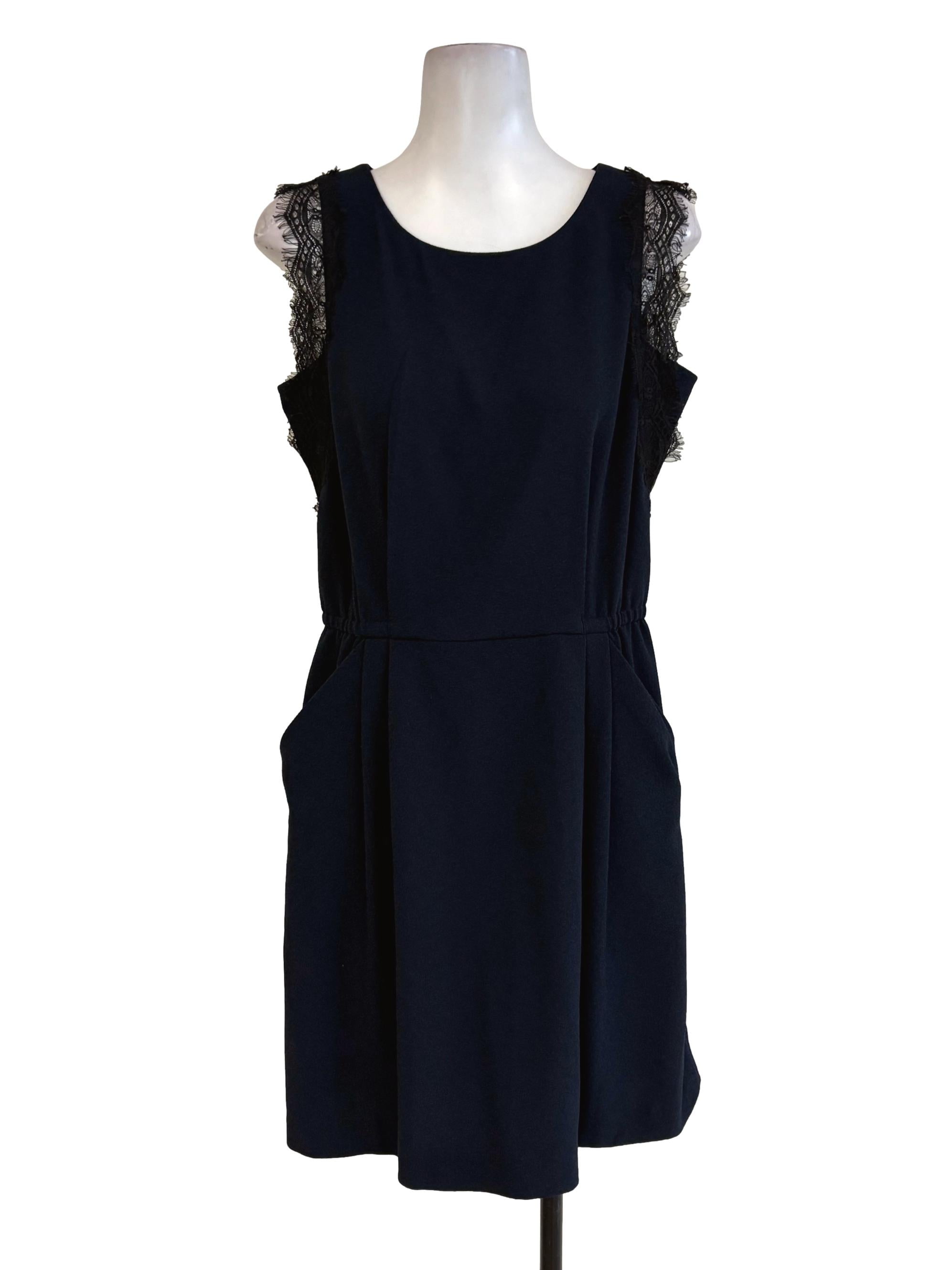 Denim Blue Black Lace Sleeves Dress