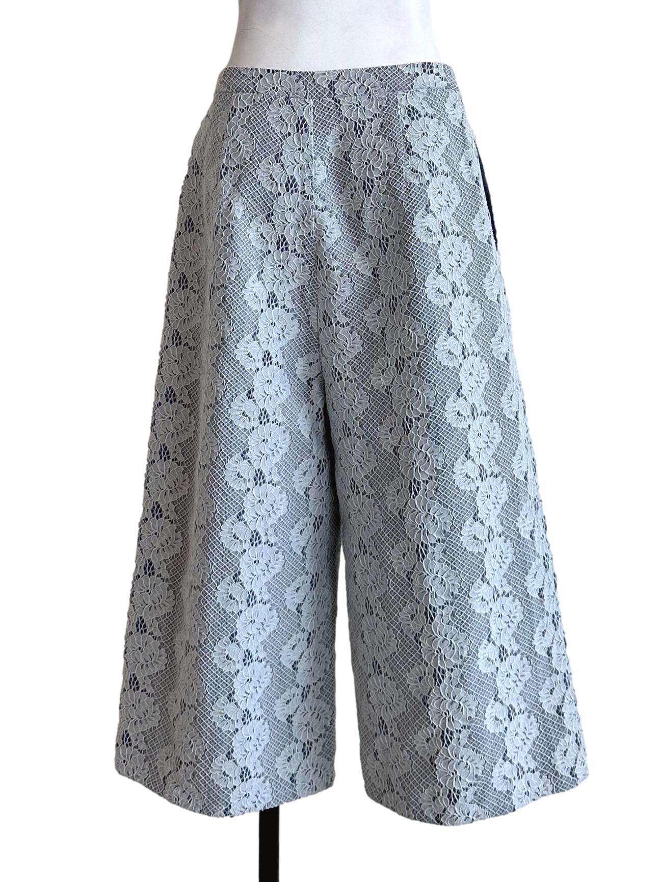 Light Blue Embroidery Lace Pattern Culotte Pant LB