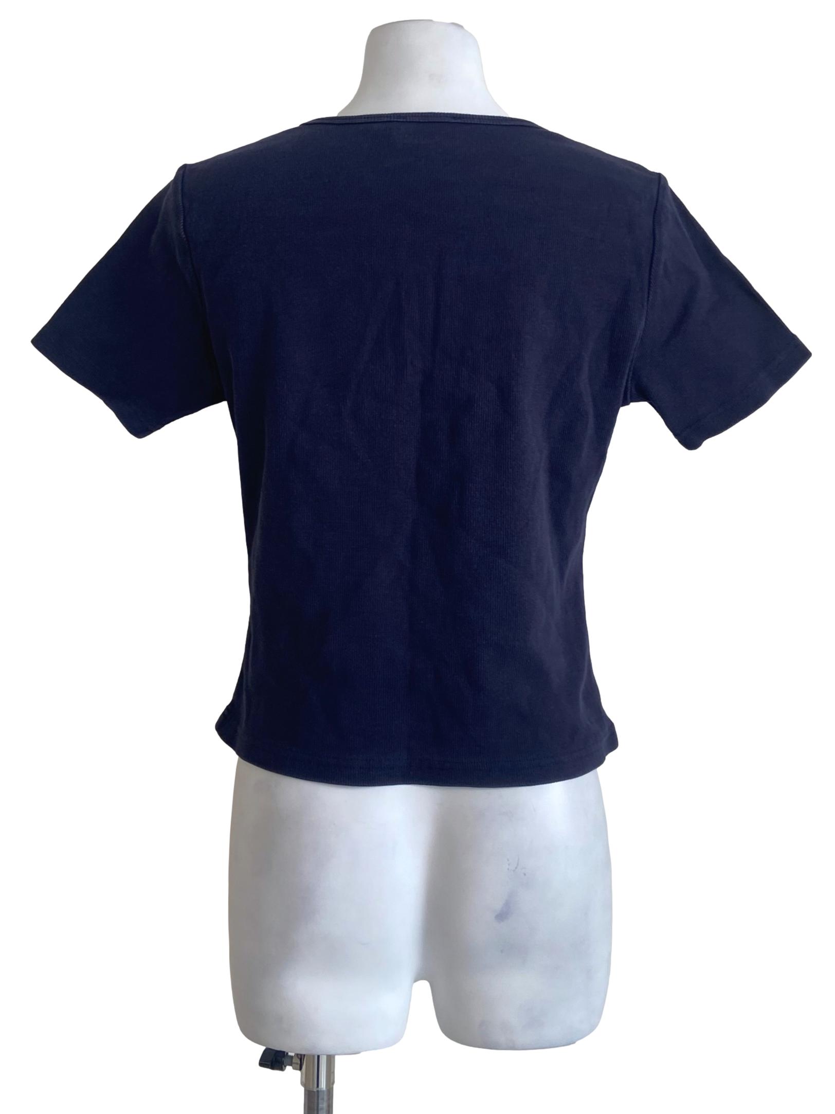 Navy Blue Square Neck Pencil Stripe Top