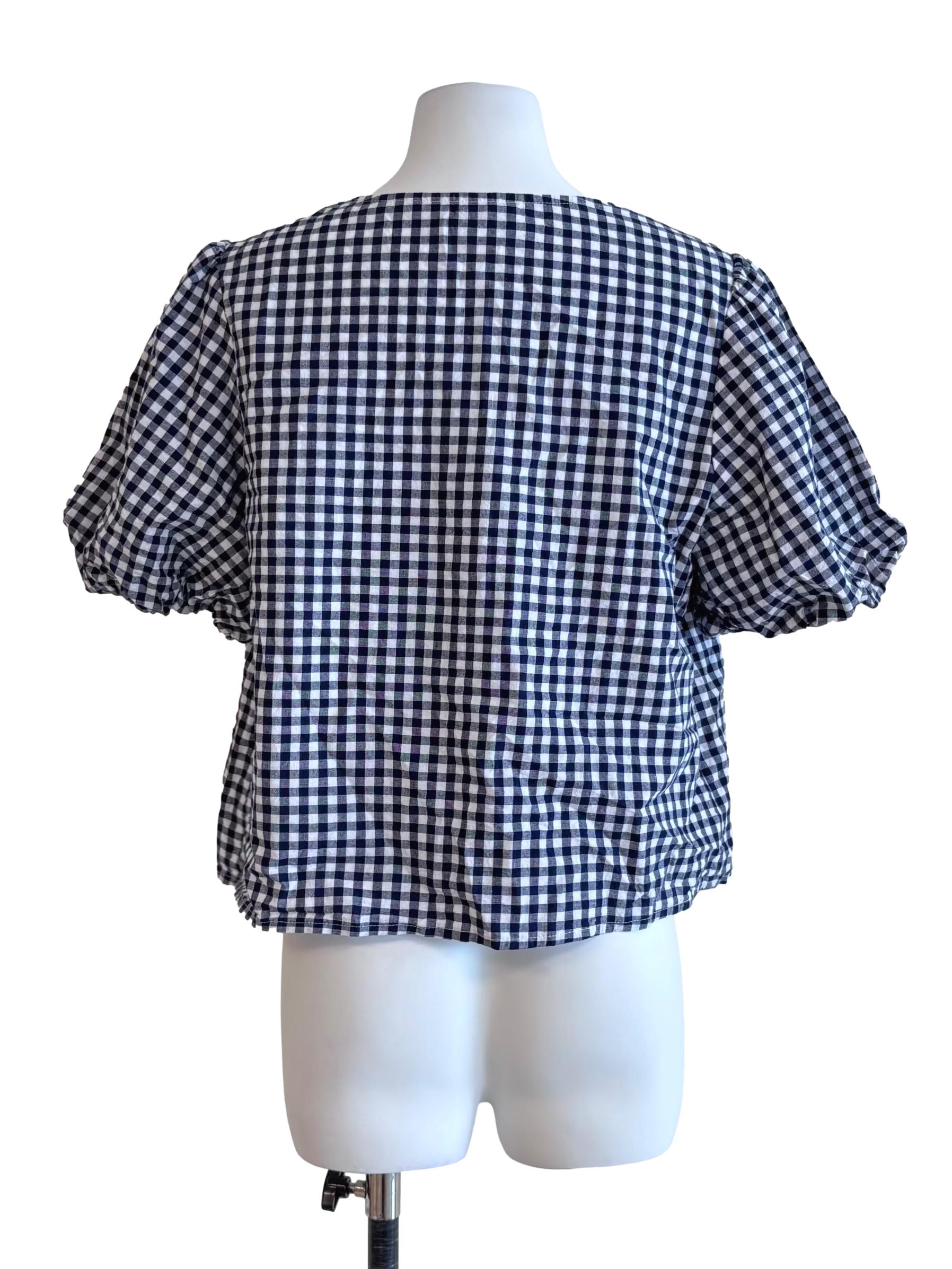 Dark Blue Gingham Tie Front Top