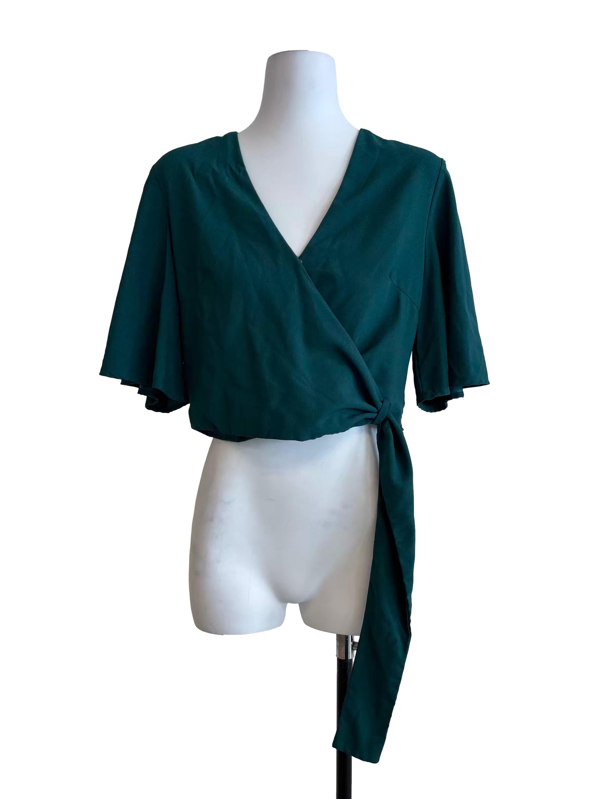 Emerald Green Cropped Wrap Top