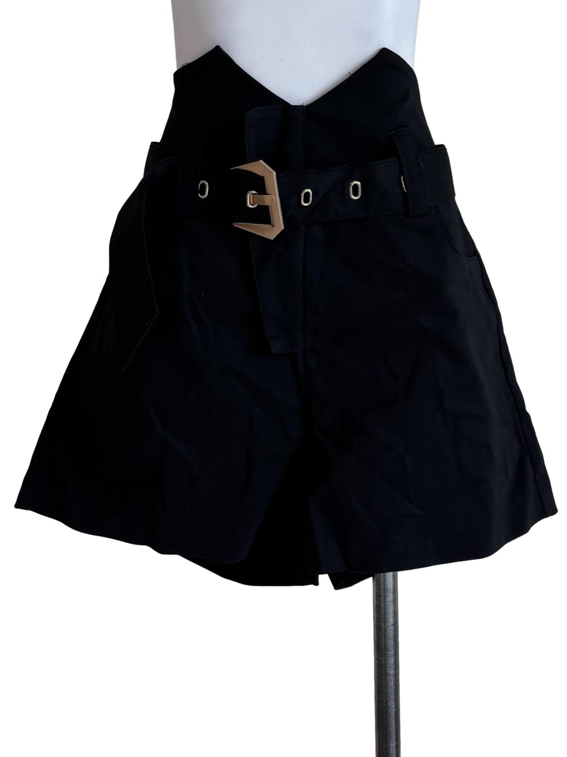 Jet Black With Belt Short Pants