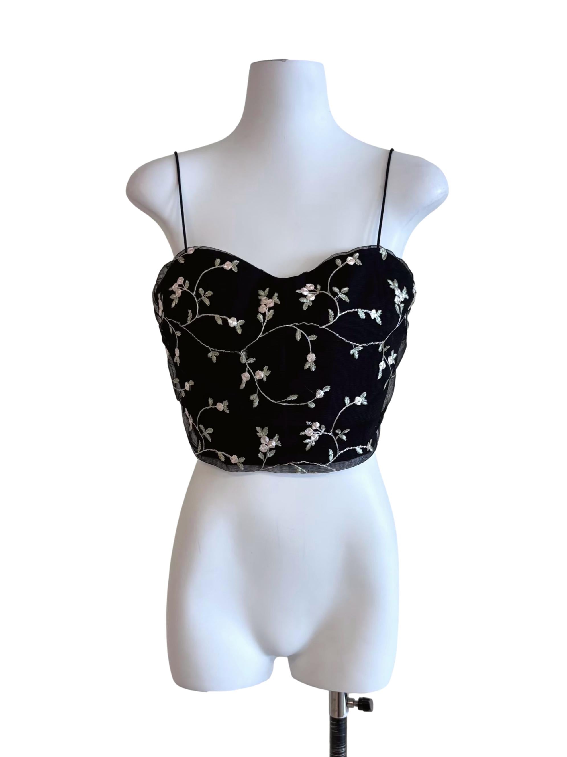 Black Lace Embroidered Sweetheart Cami Top