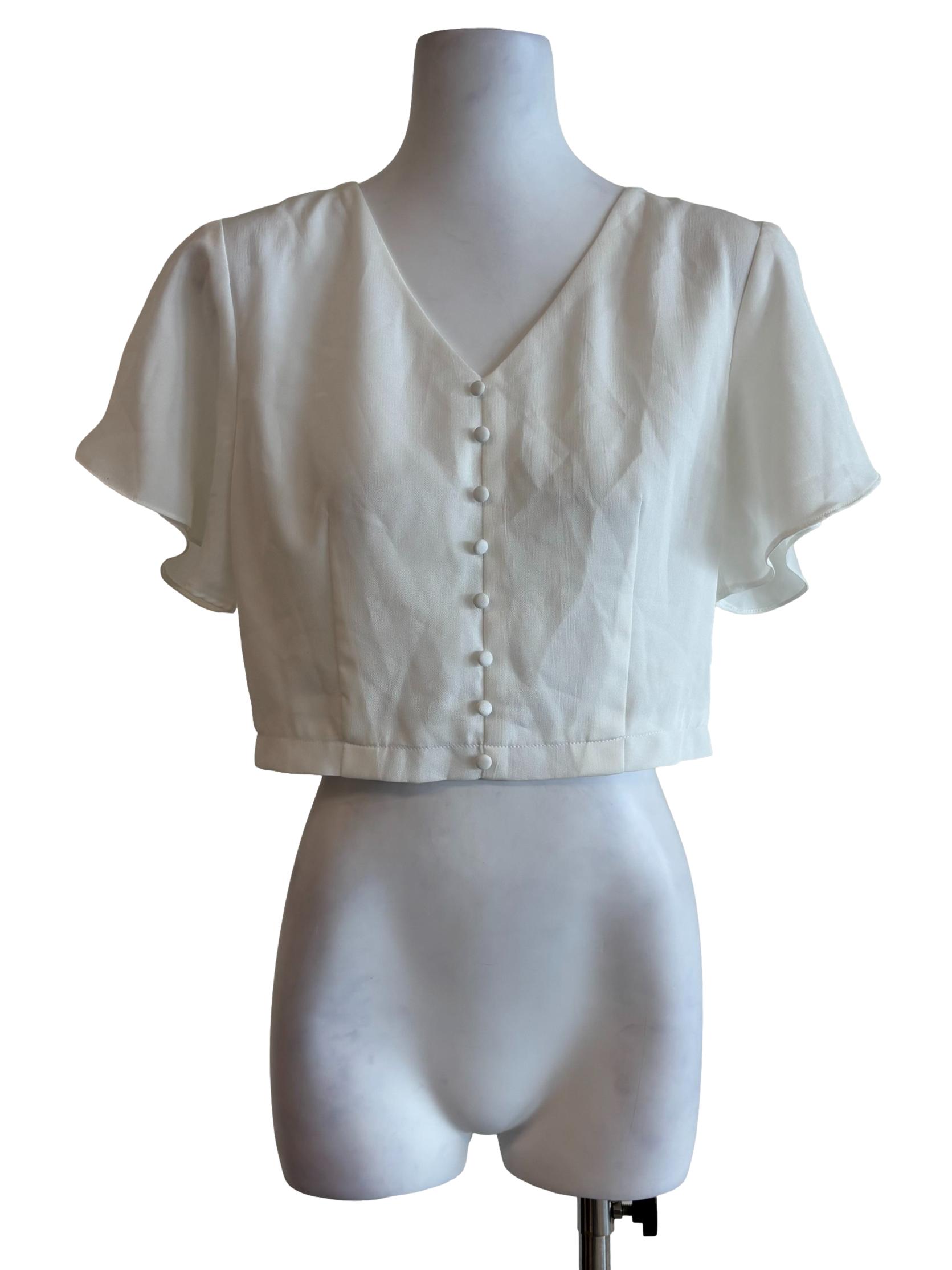 Pearl White Flowy V-Neck Top