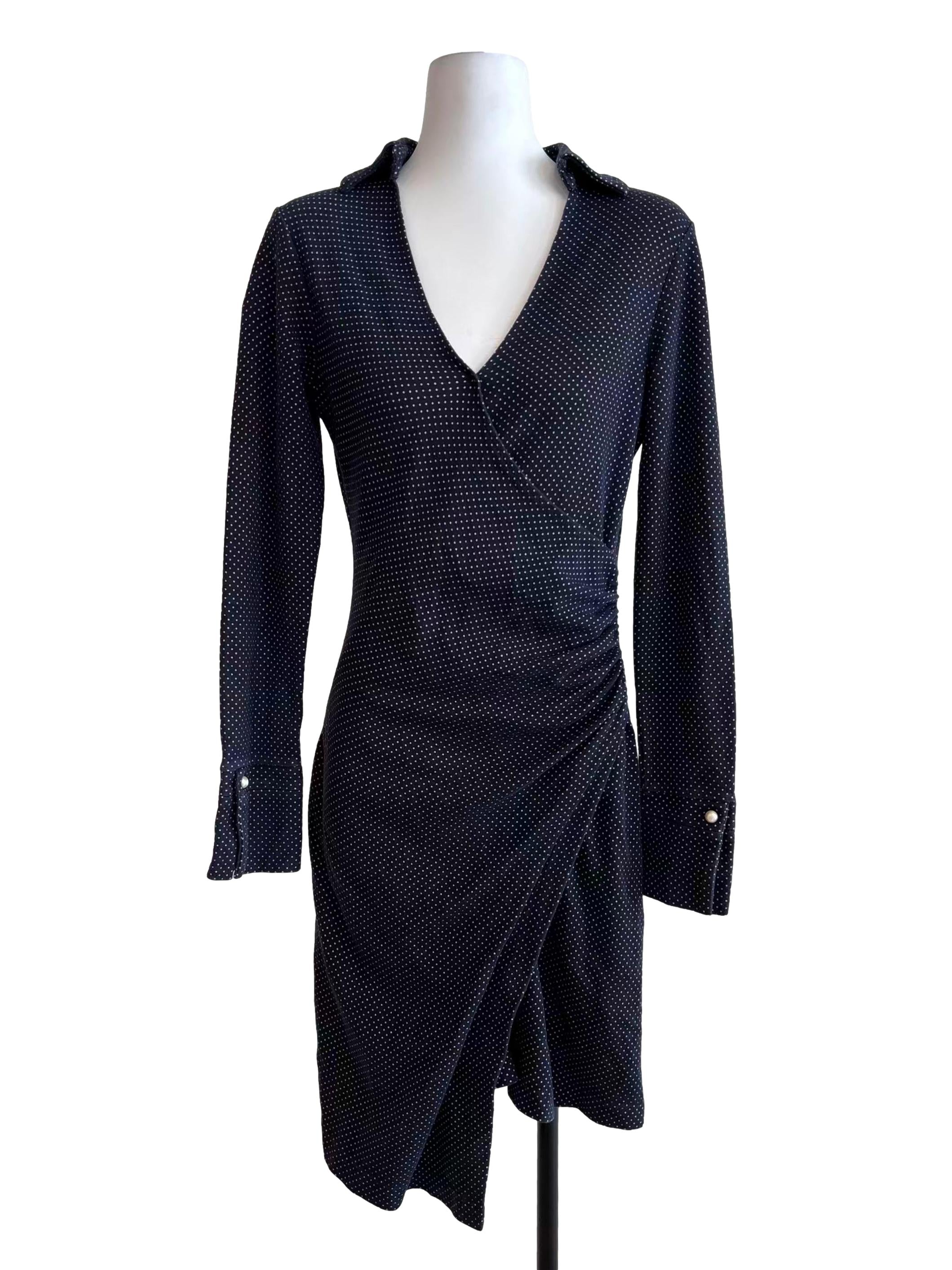 Blue Black Polka Dot Fitted Dress
