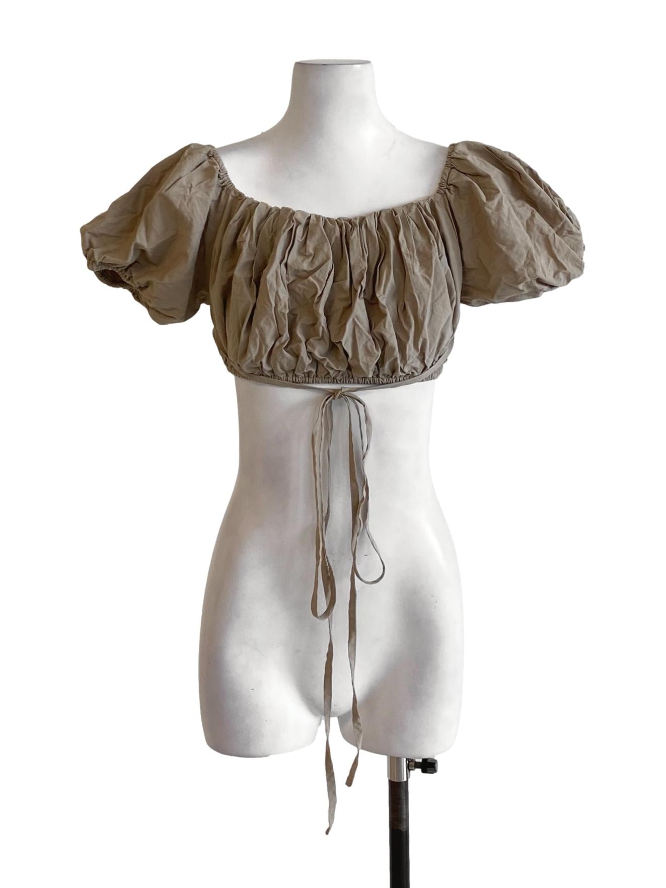 Light Cedar Brown Wrinkled Puffed Cropped Top YHF