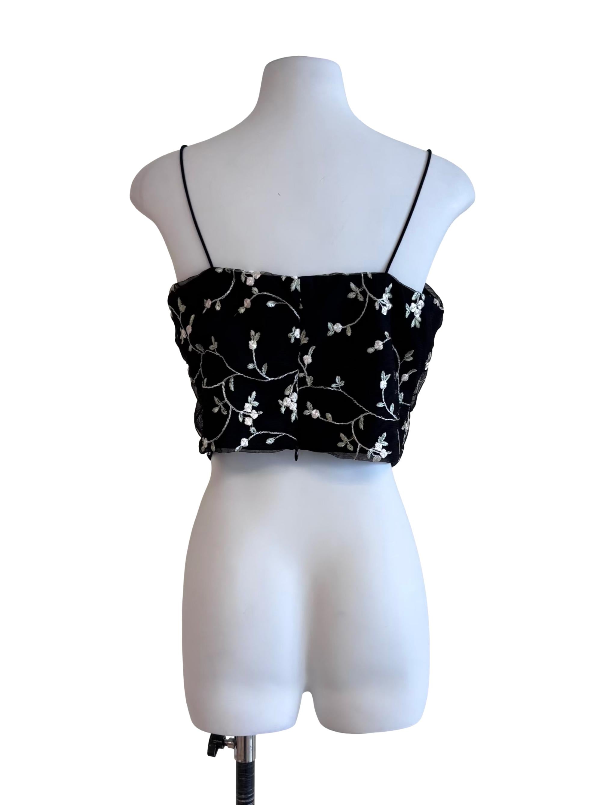 Black Lace Embroidered Sweetheart Cami Top