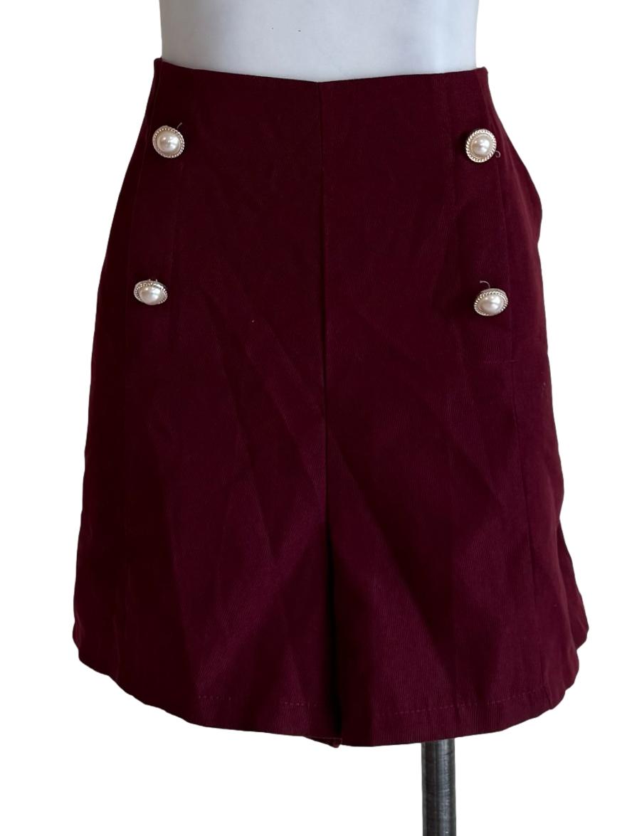 Maroon Front Buttons Short Pants