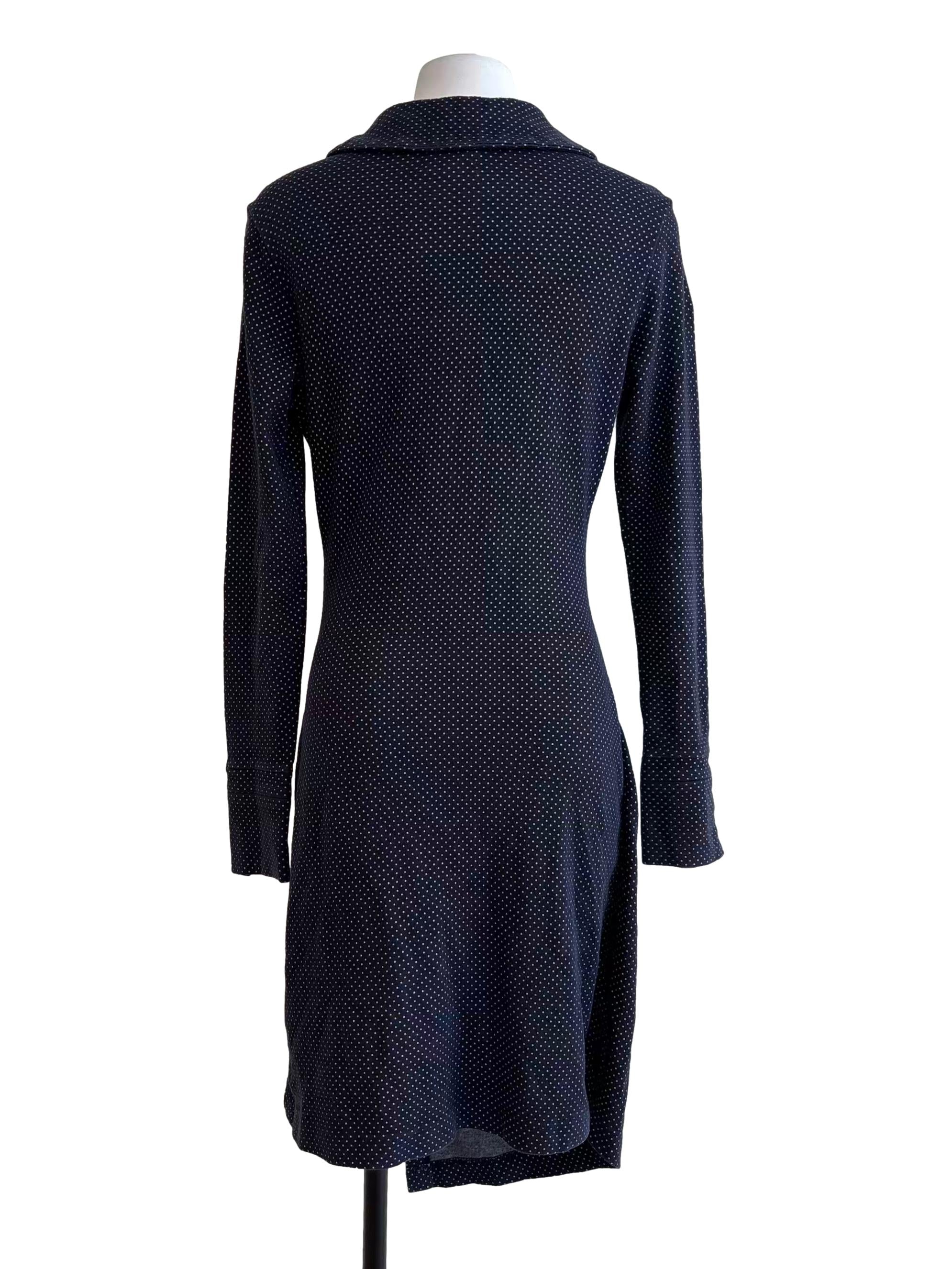 Blue Black Polka Dot Fitted Dress