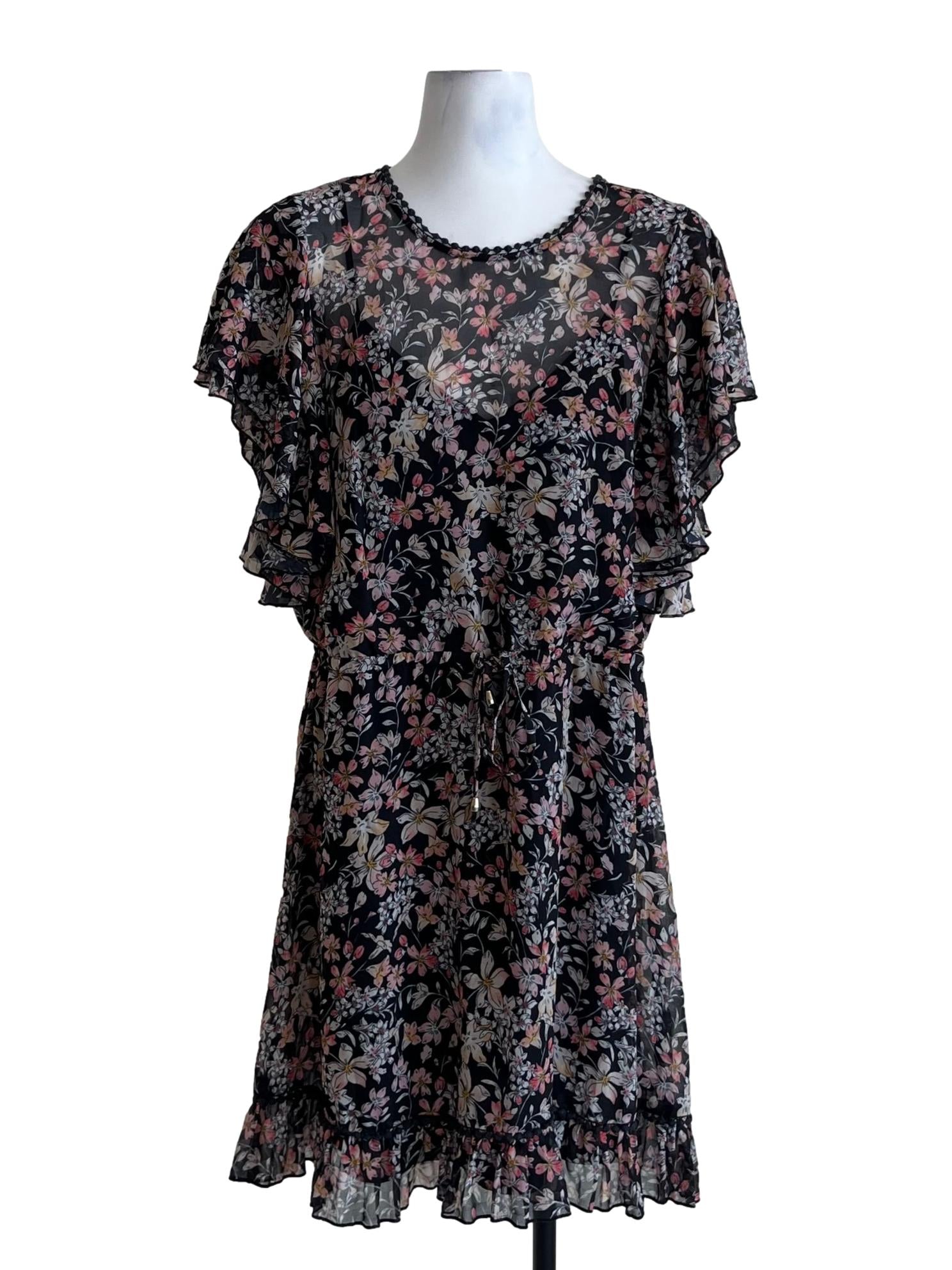 Black Floral Empire Dress