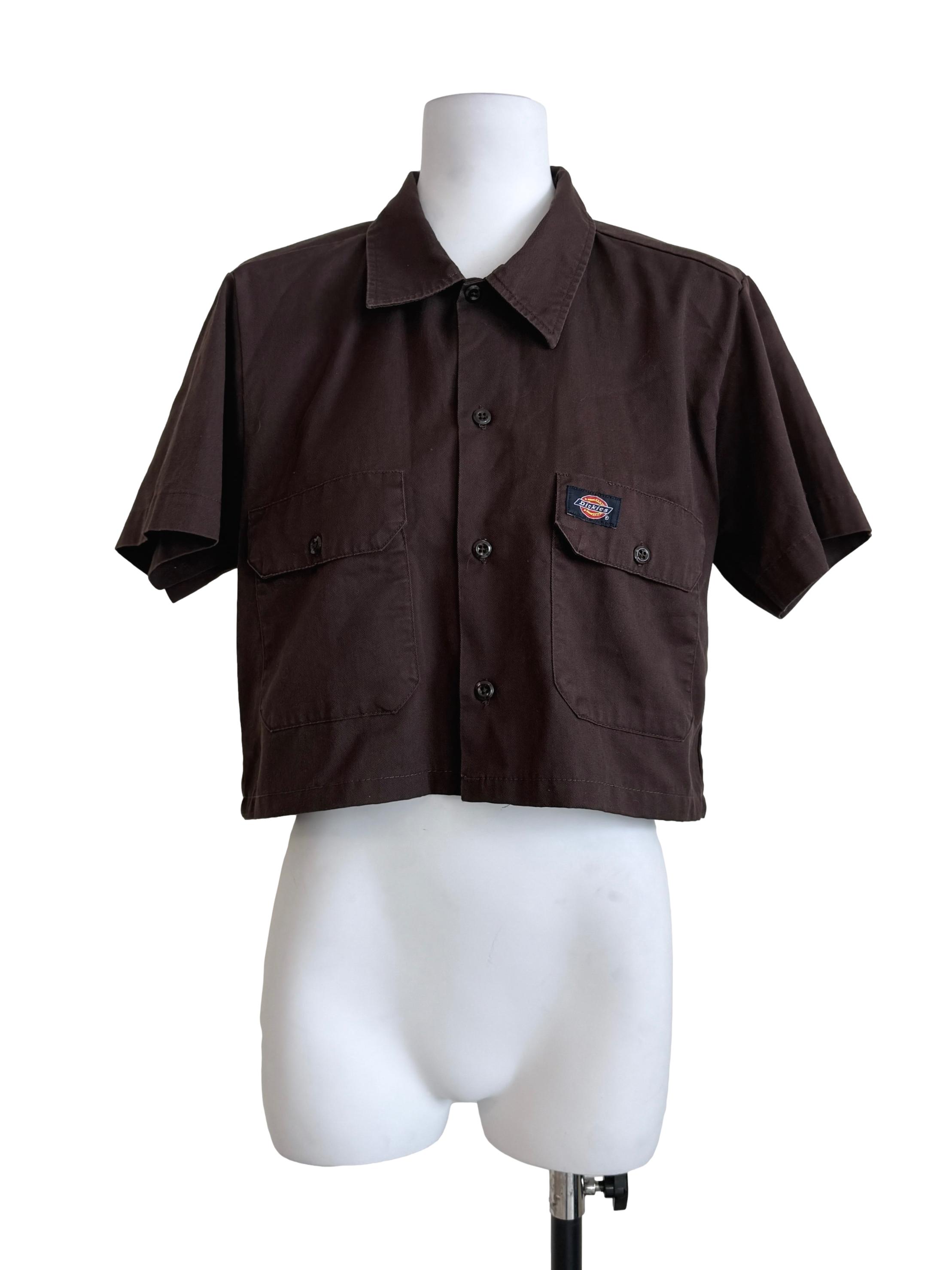 Walnut Brown Short Sleeves Cargo Crop Shirt