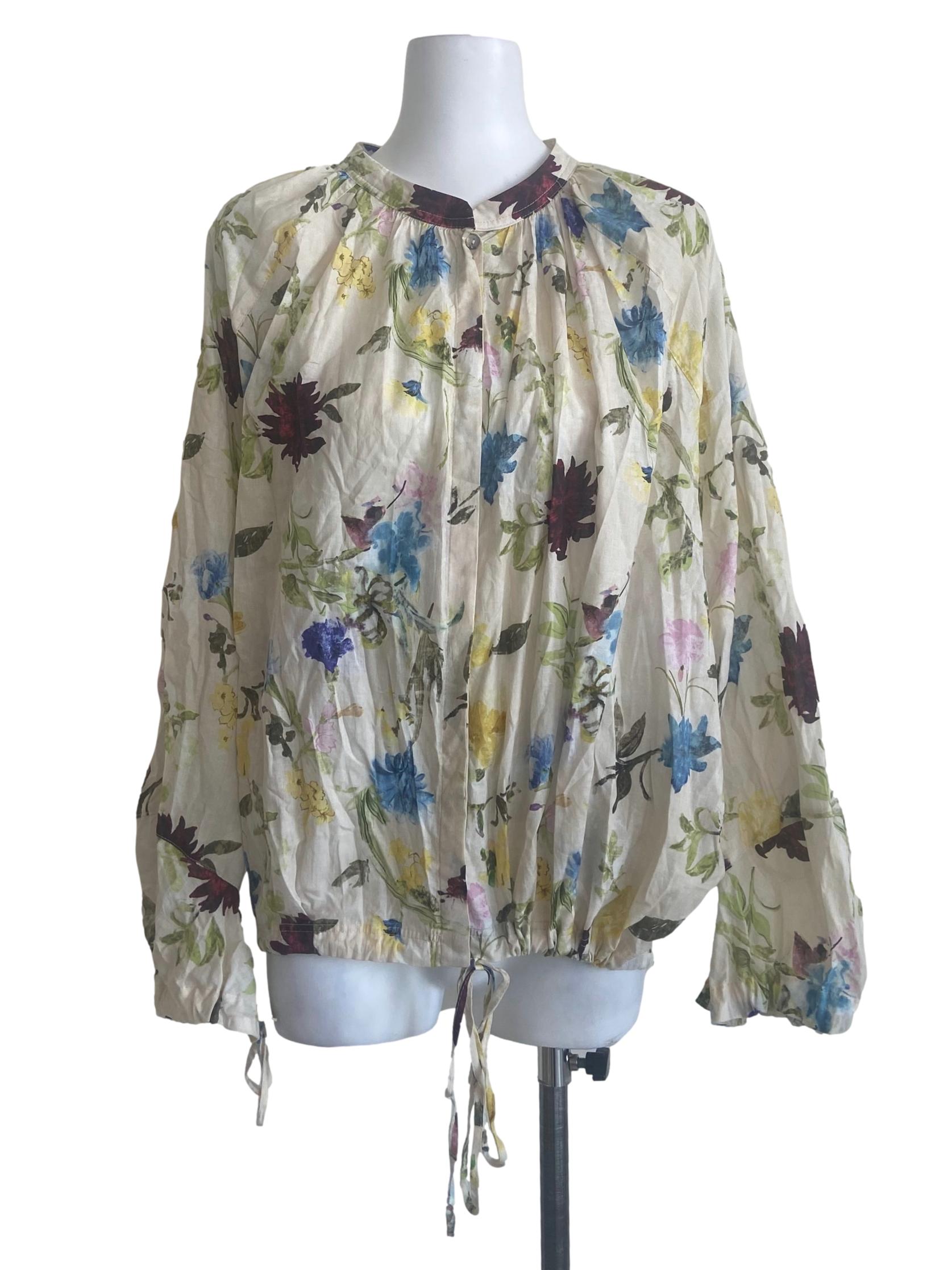 Green & Floral Button Down Blouse