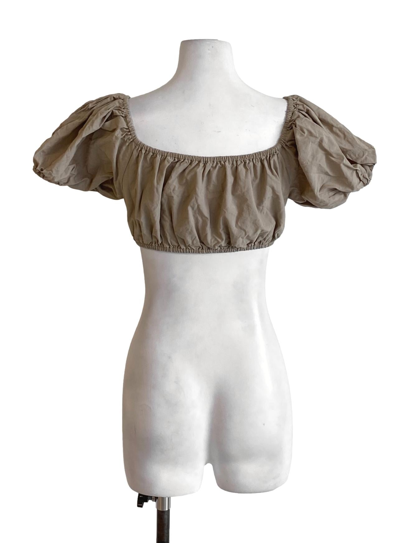 Light Cedar Brown Wrinkled Puffed Cropped Top YHF