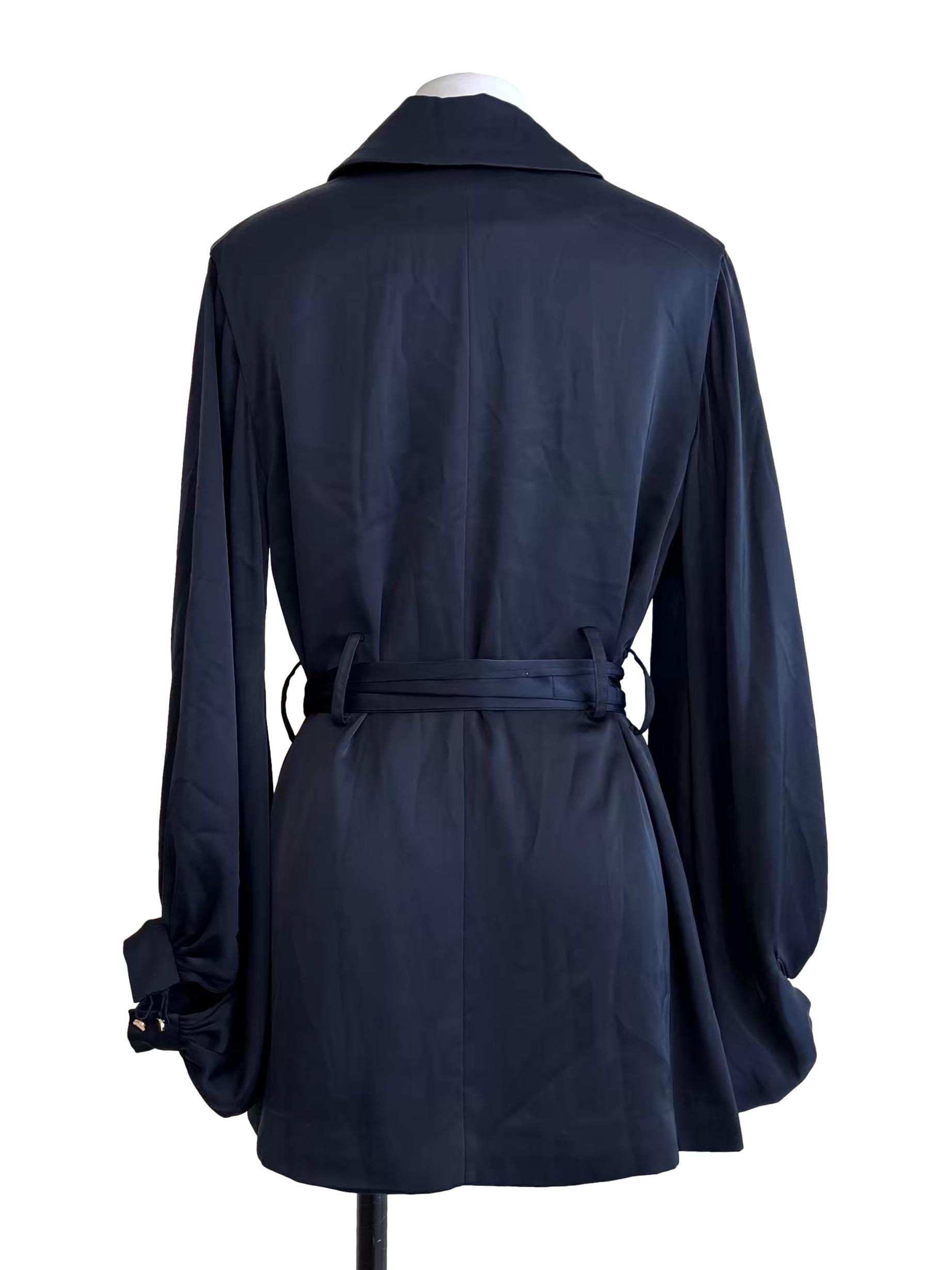 Midnight Blue Buttoned Satin Outerwear