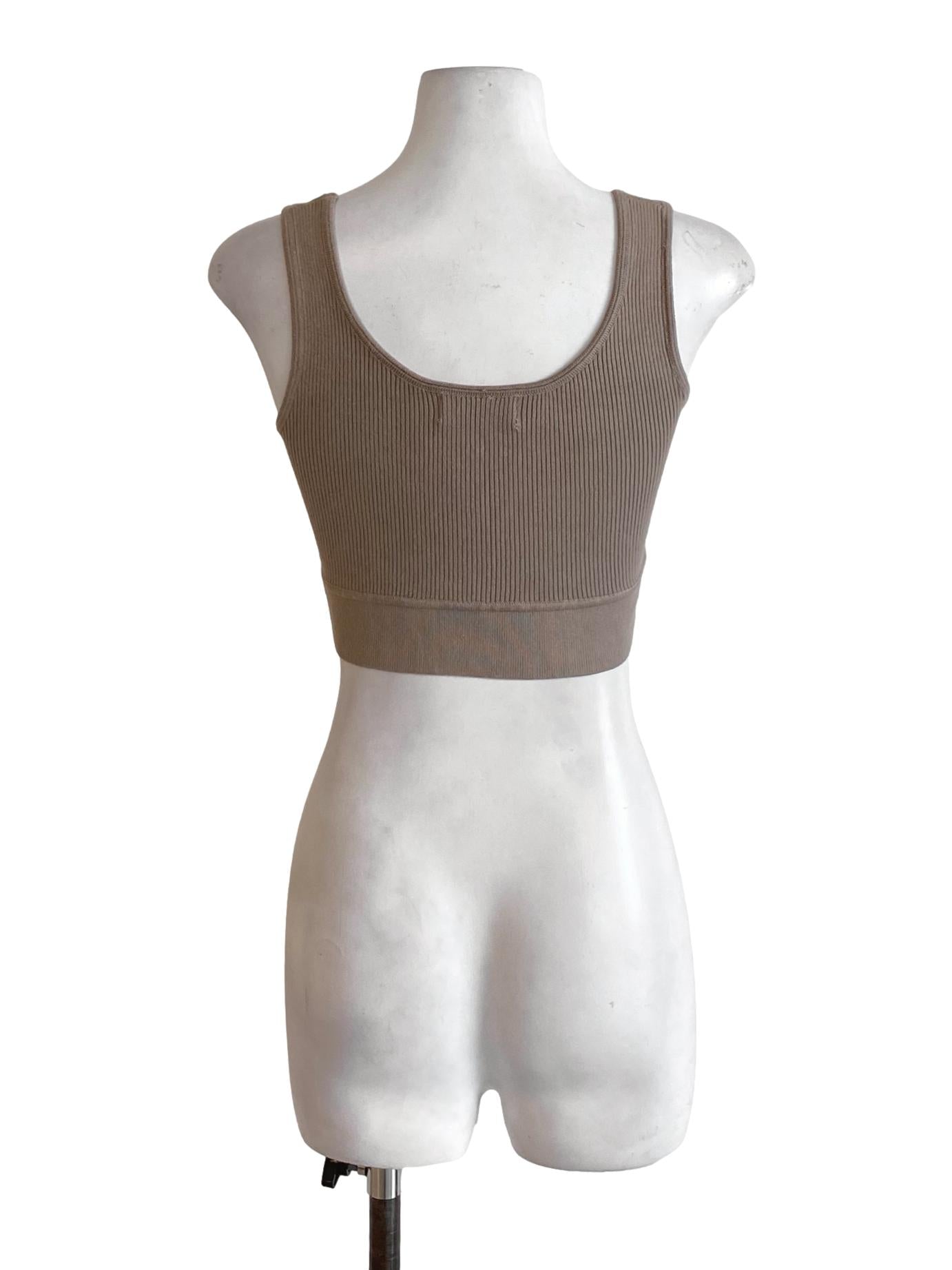 Cedar Brown Knitted Square Neck Cropped Top