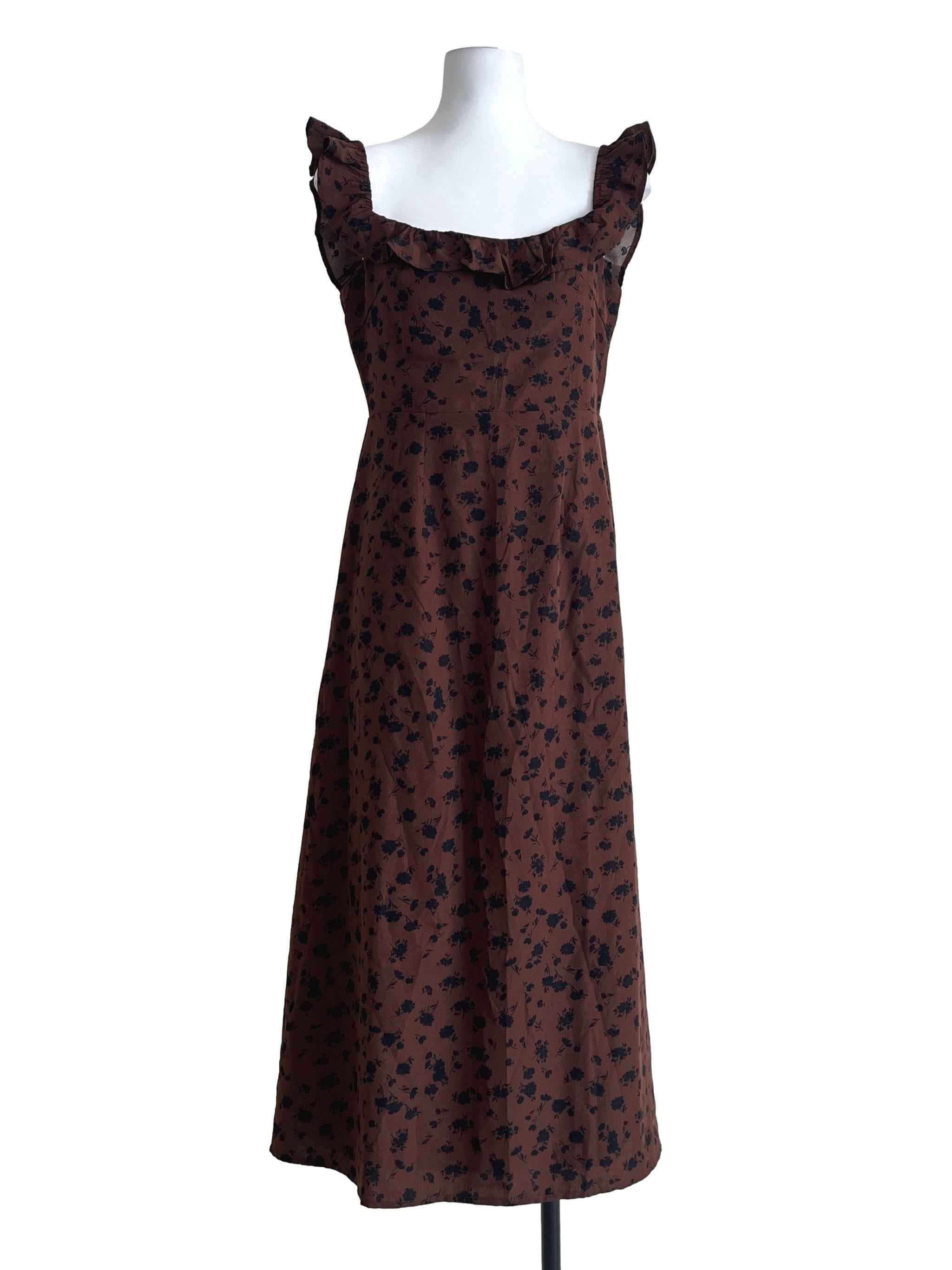Walnut Brown Square Sleeveless Slip Dress TTR