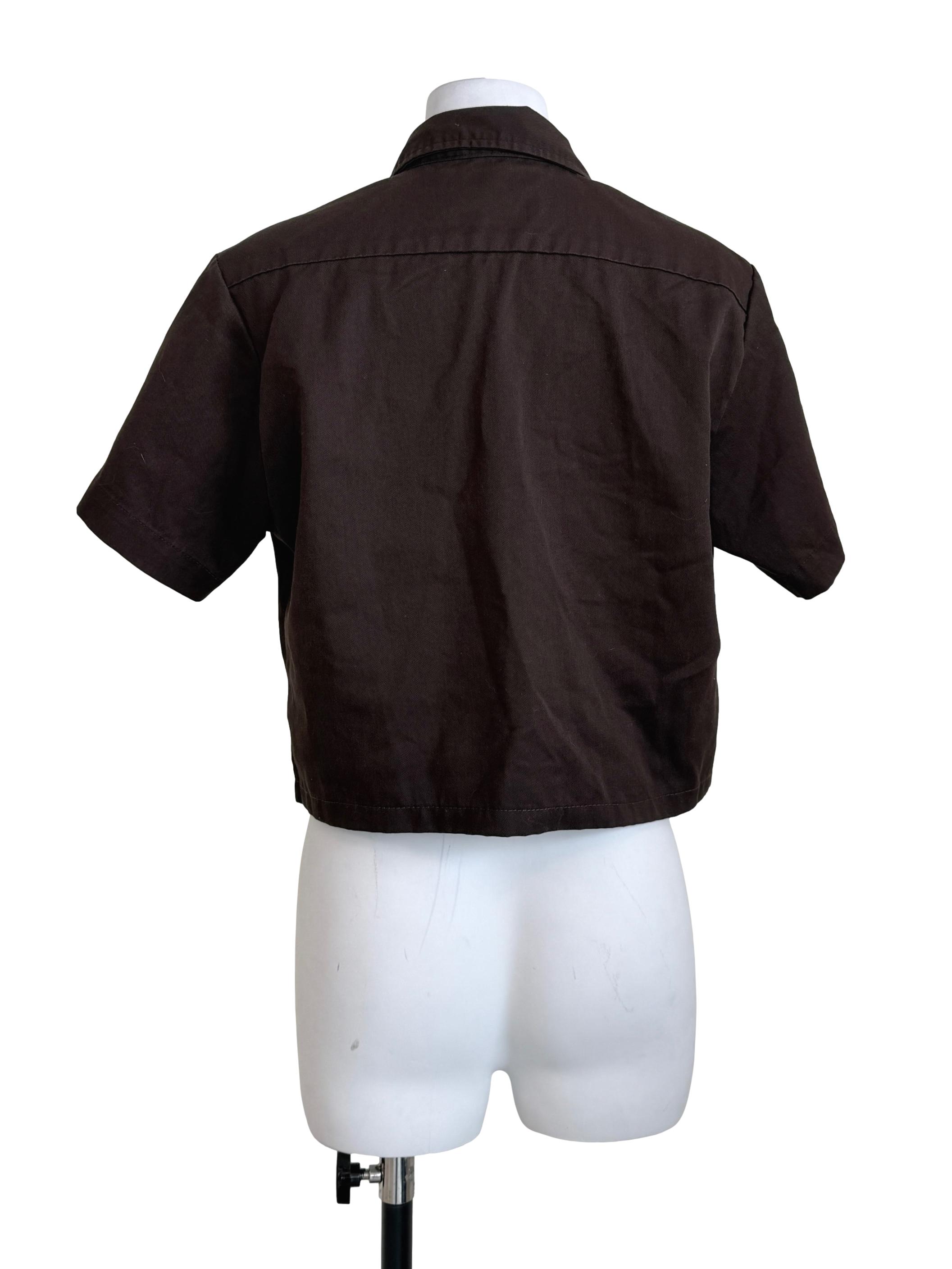 Walnut Brown Short Sleeves Cargo Crop Shirt