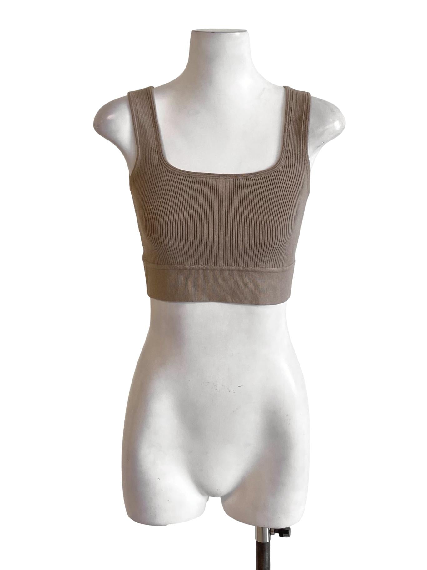 Cedar Brown Knitted Square Neck Cropped Top