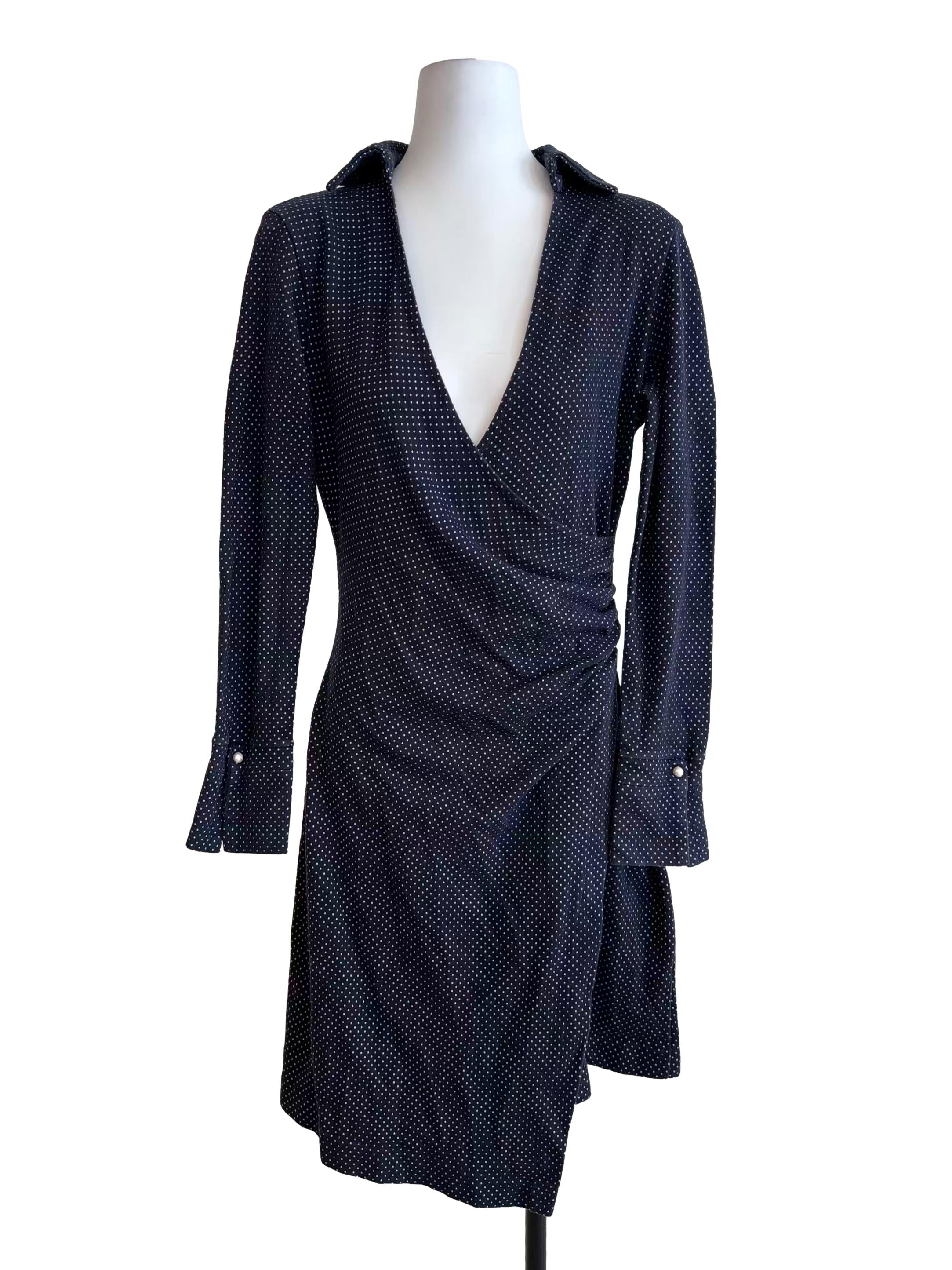 Blue Black Polka Dot Fitted Dress