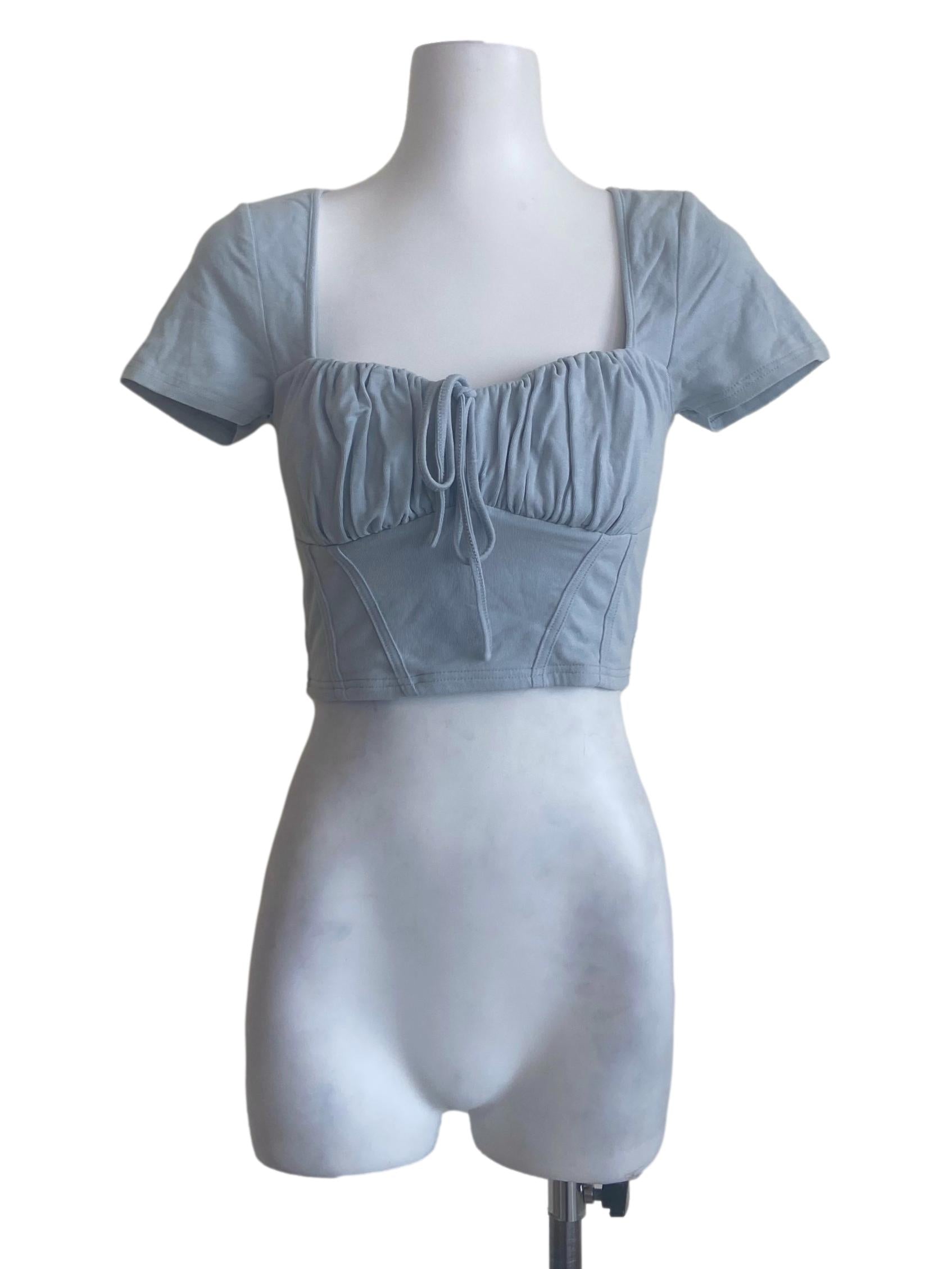 Sky Blue Square Twill Crop Top