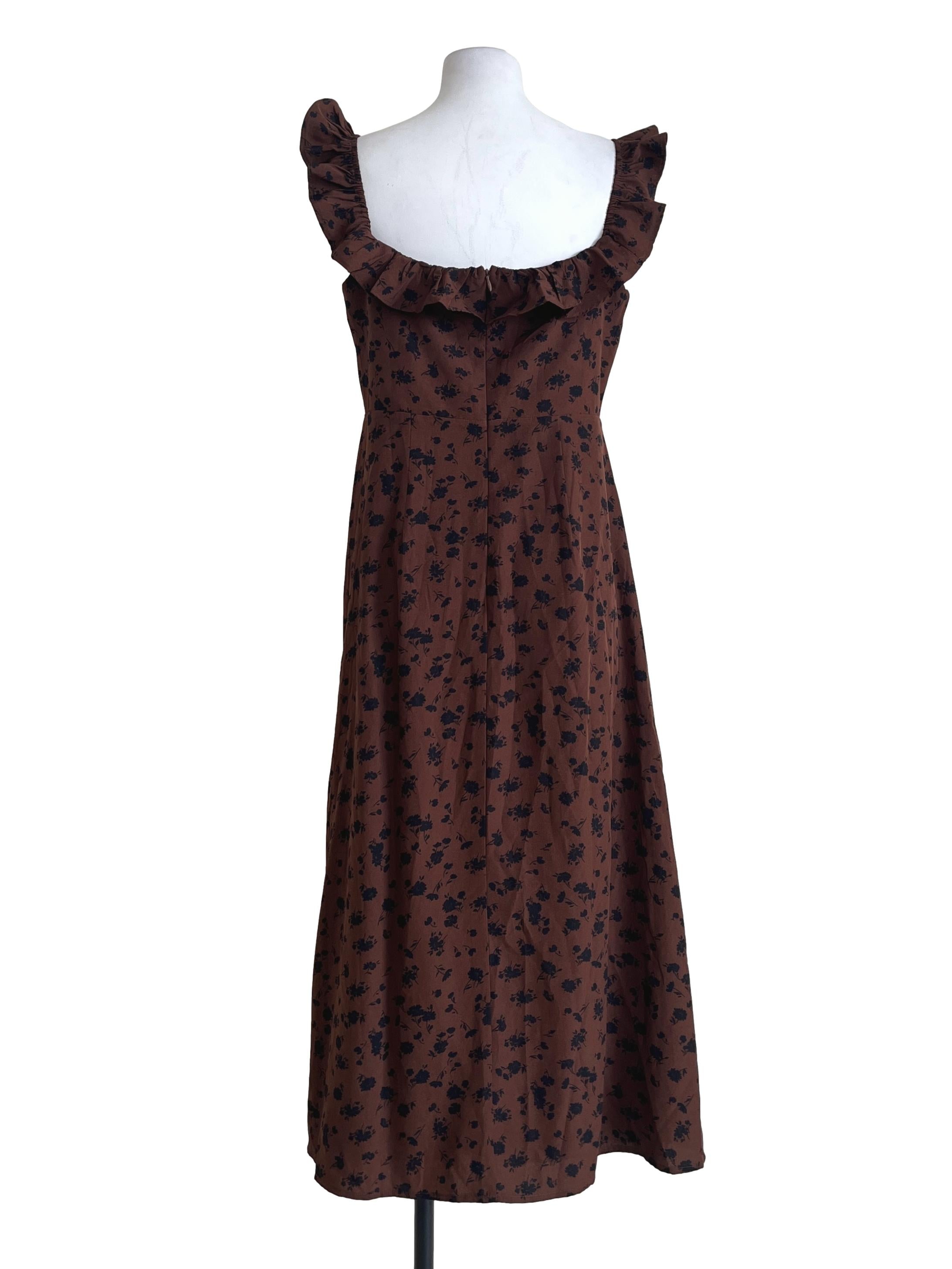 Walnut Brown Square Sleeveless Slip Dress TTR